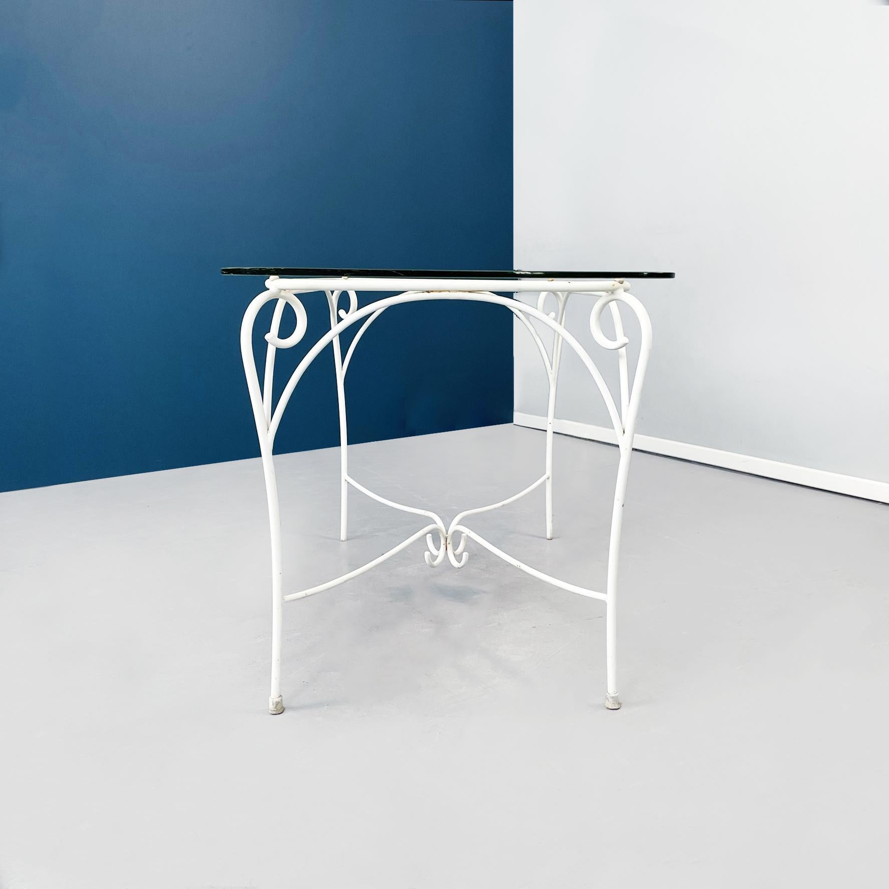 Italian Mid-Century Garden Chairs Table in White Wrought Iron Glass Fabric, 1960 For Sale 9