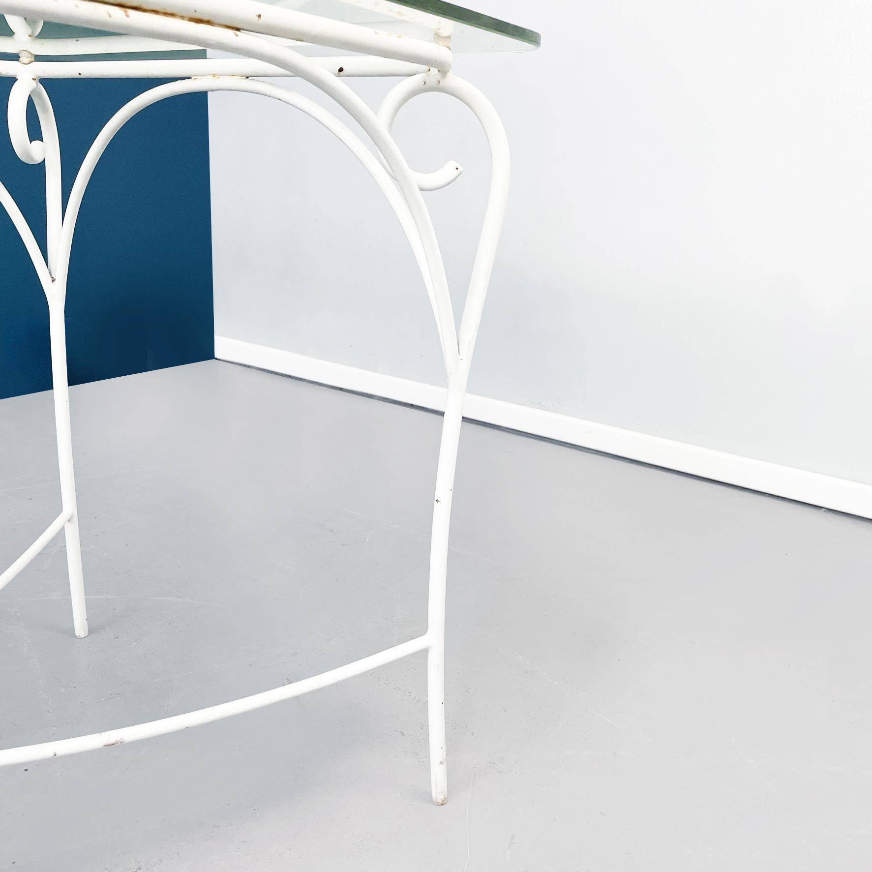 Italian Mid-Century Garden Chairs Table in White Wrought Iron Glass Fabric, 1960 For Sale 13
