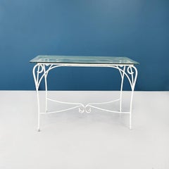 Italian Mid-Century Garden Table in White Wrought Iron and Glass, 1960s