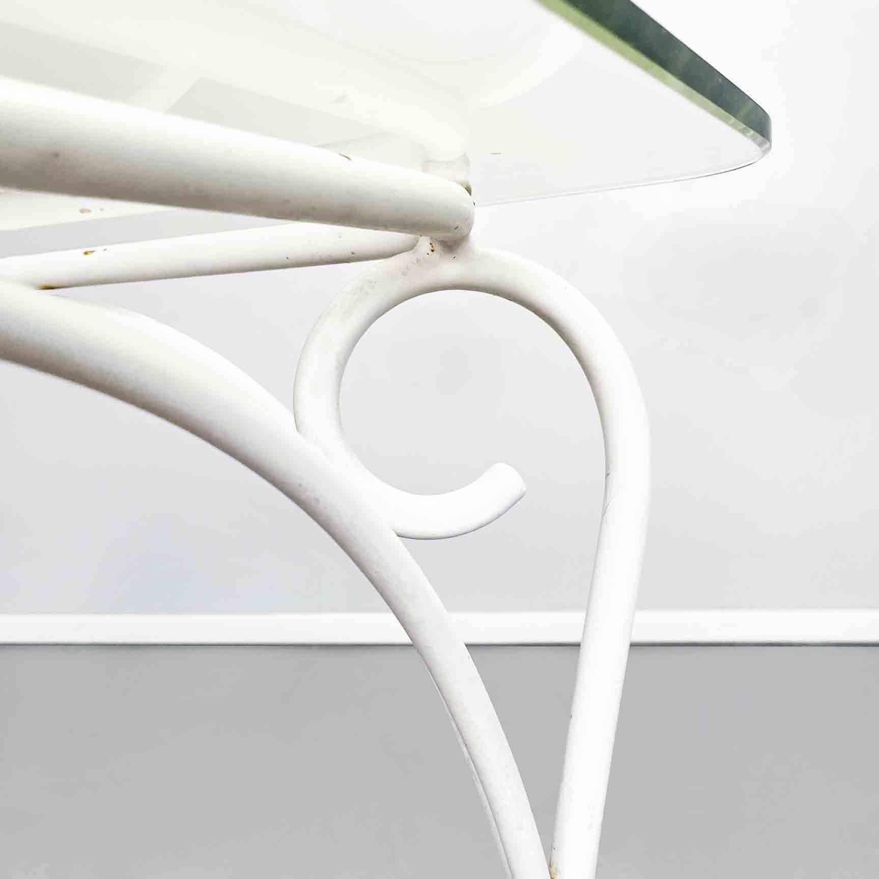 Table de jardin italienne du milieu du siècle en fer forgé blanc et verre, années 1960 en vente 2