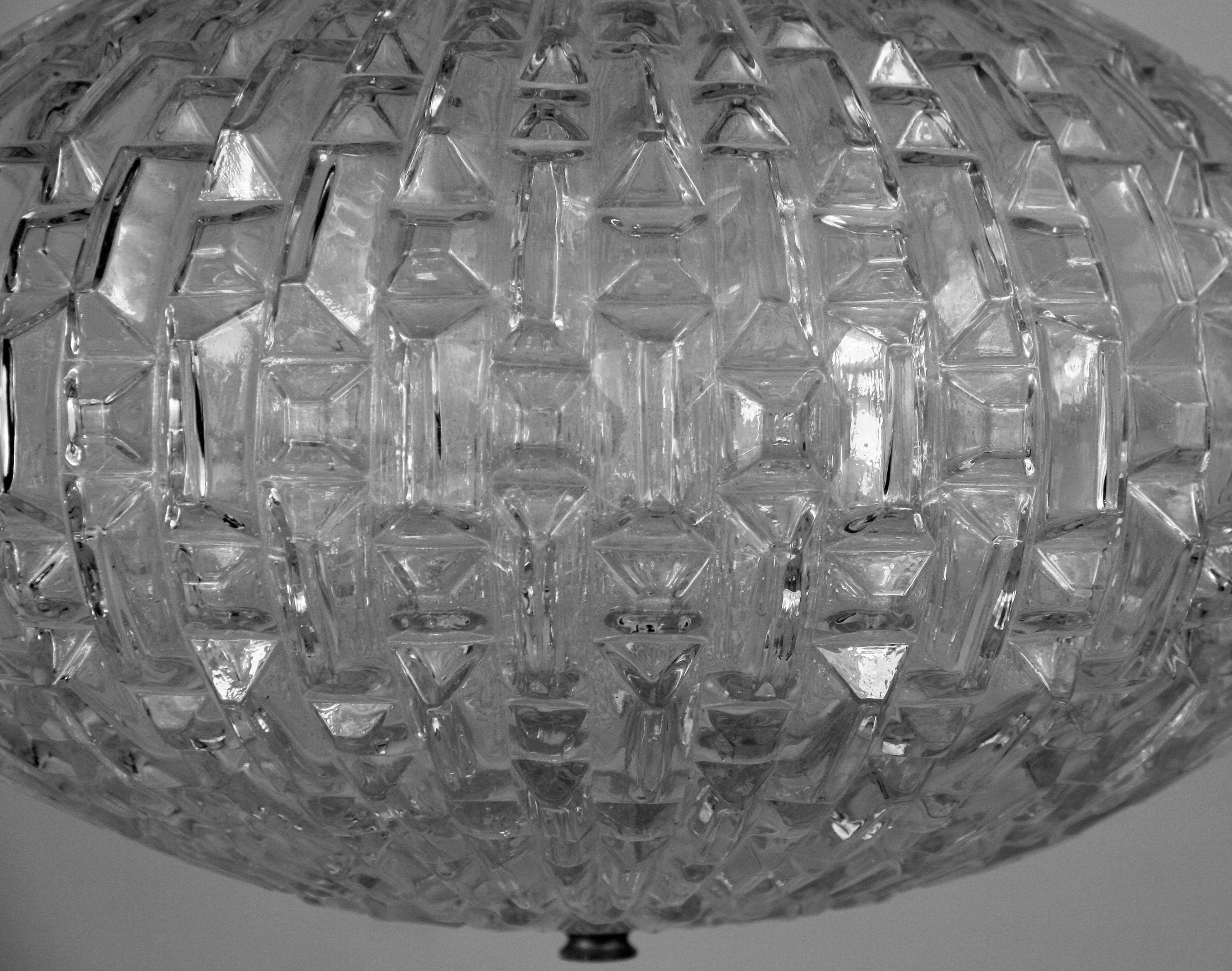 Italian Mid Century   Geometric Glass Pendant '2 available' In Good Condition For Sale In Douglas Manor, NY