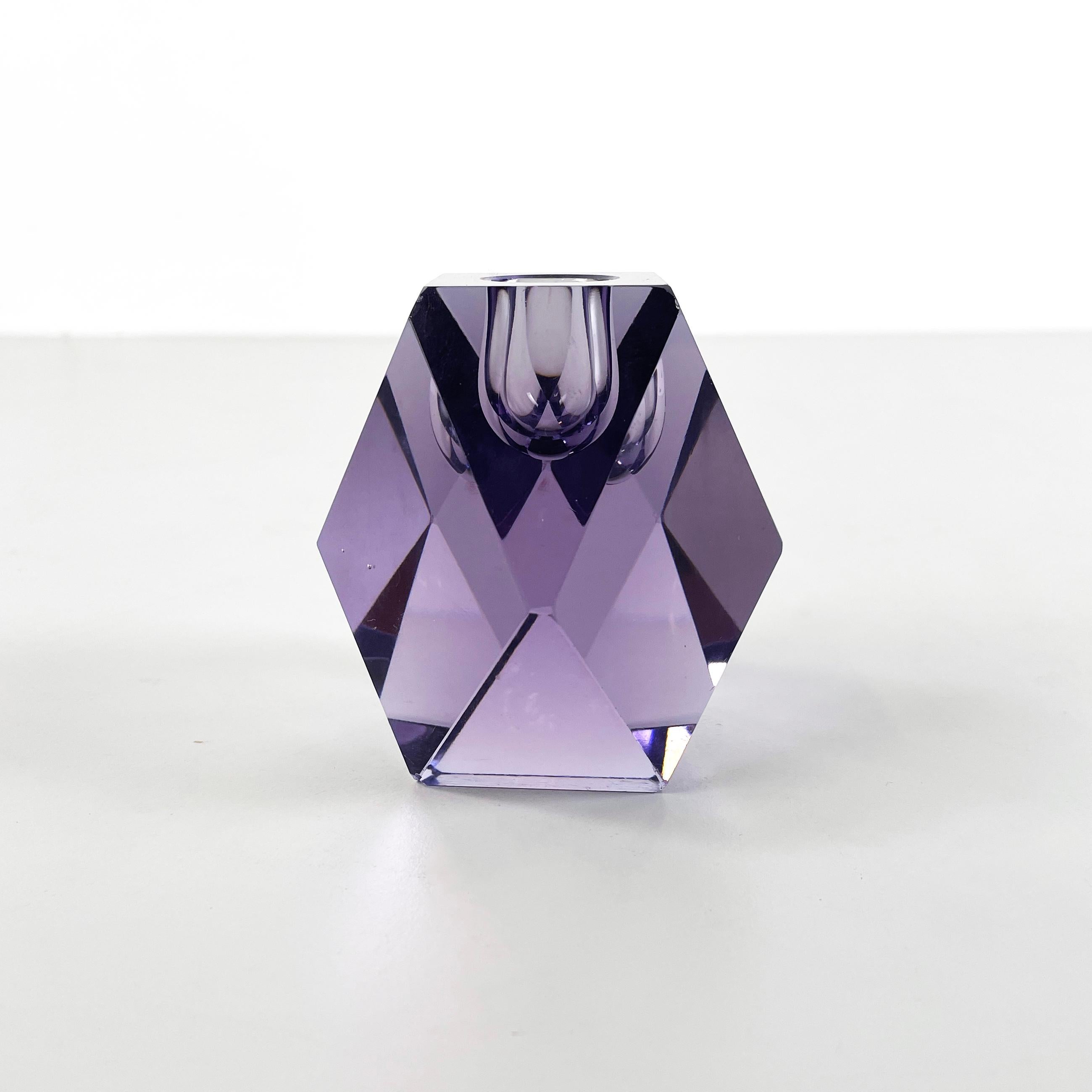 Italian Mid-Century Geometrical single flame candle holder in alexandrite, 1970s In Good Condition For Sale In MIlano, IT