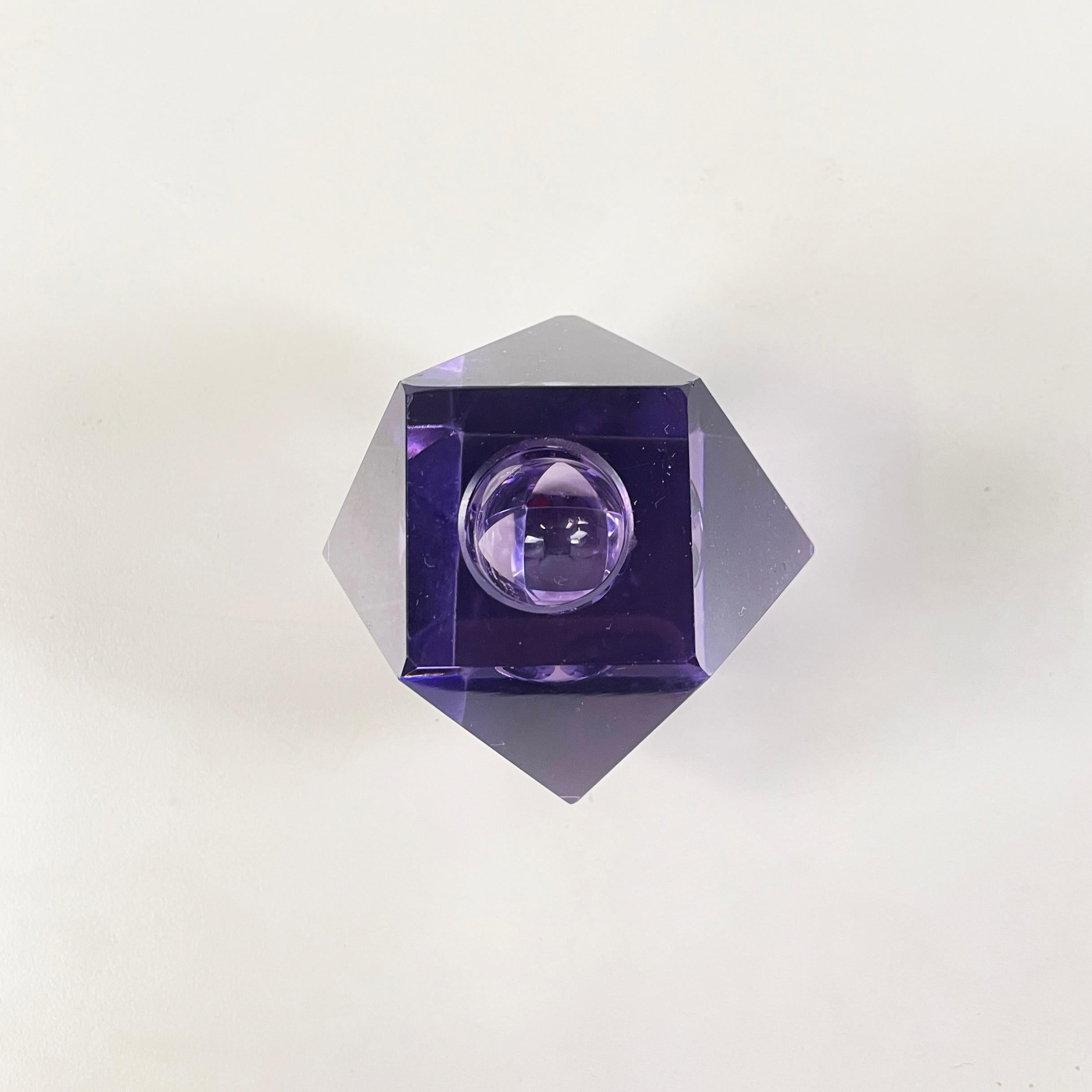 Glass Italian Mid-Century Geometrical single flame candle holder in alexandrite, 1970s For Sale