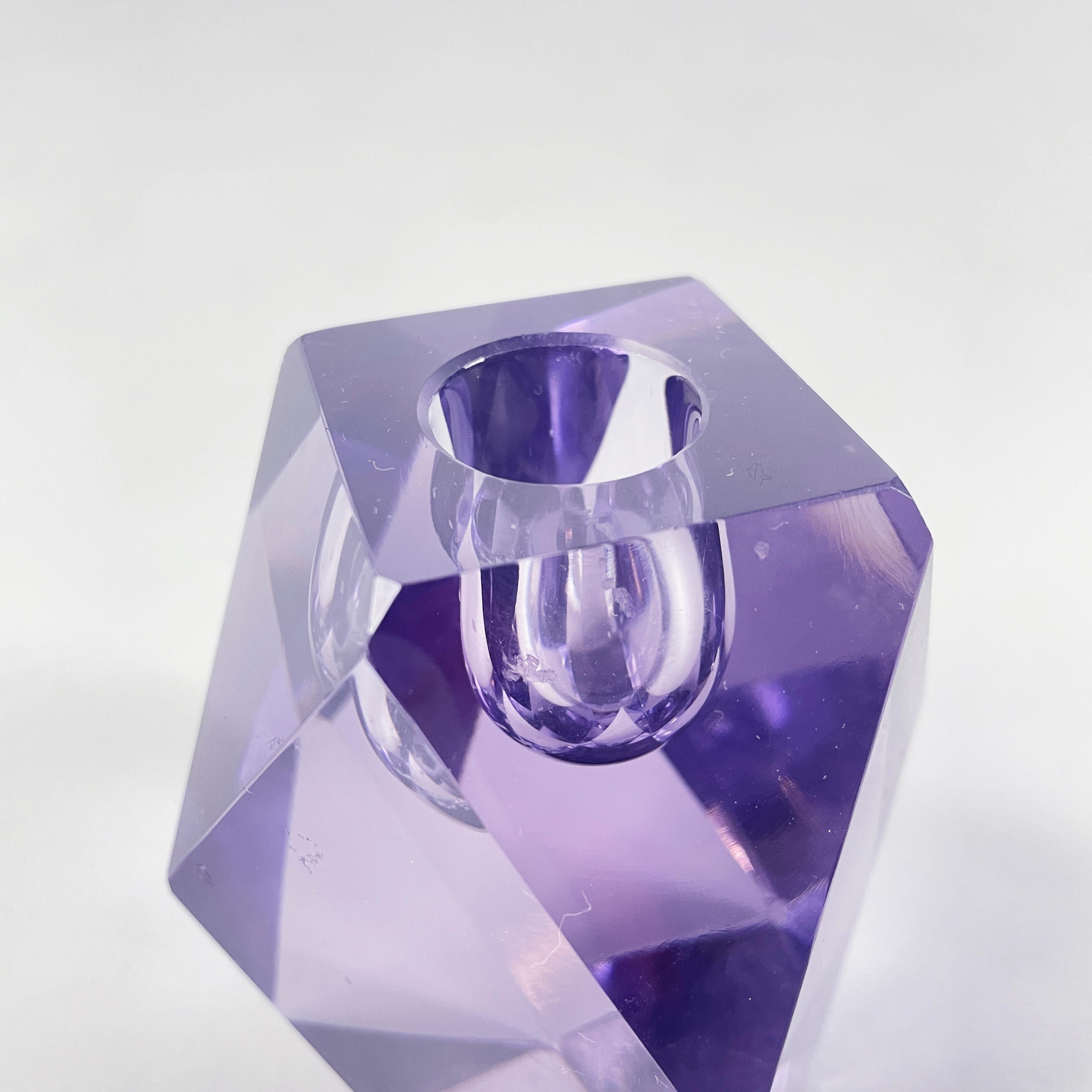 Italian Mid-Century Geometrical single flame candle holder in alexandrite, 1970s For Sale 3