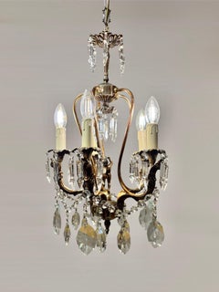 Italian Mid-Century Gilded Brass Chandelier with Bohemian Crystal