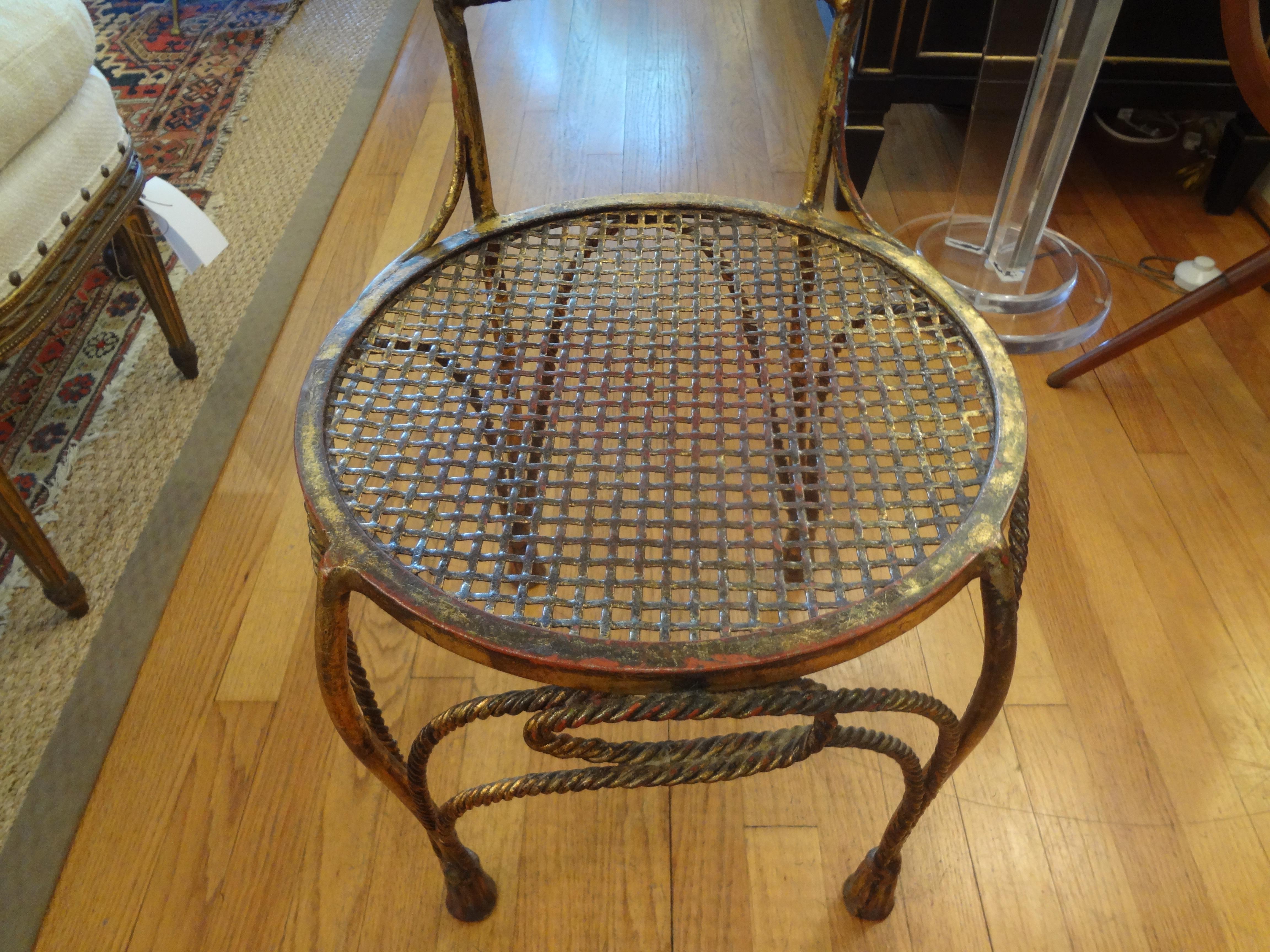 Italian Midcentury Gilt Iron Rope Chair In Good Condition In Houston, TX