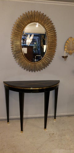 Italian Midcentury Gilt Metal Oval Mirror