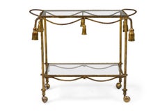 Italian Mid-Century Gilt Metal Tassle Bar Cart