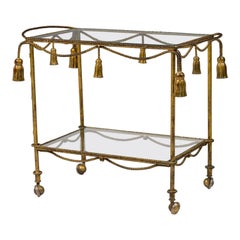Italian Mid-Century Gilt Metal Tassle Bar Cart