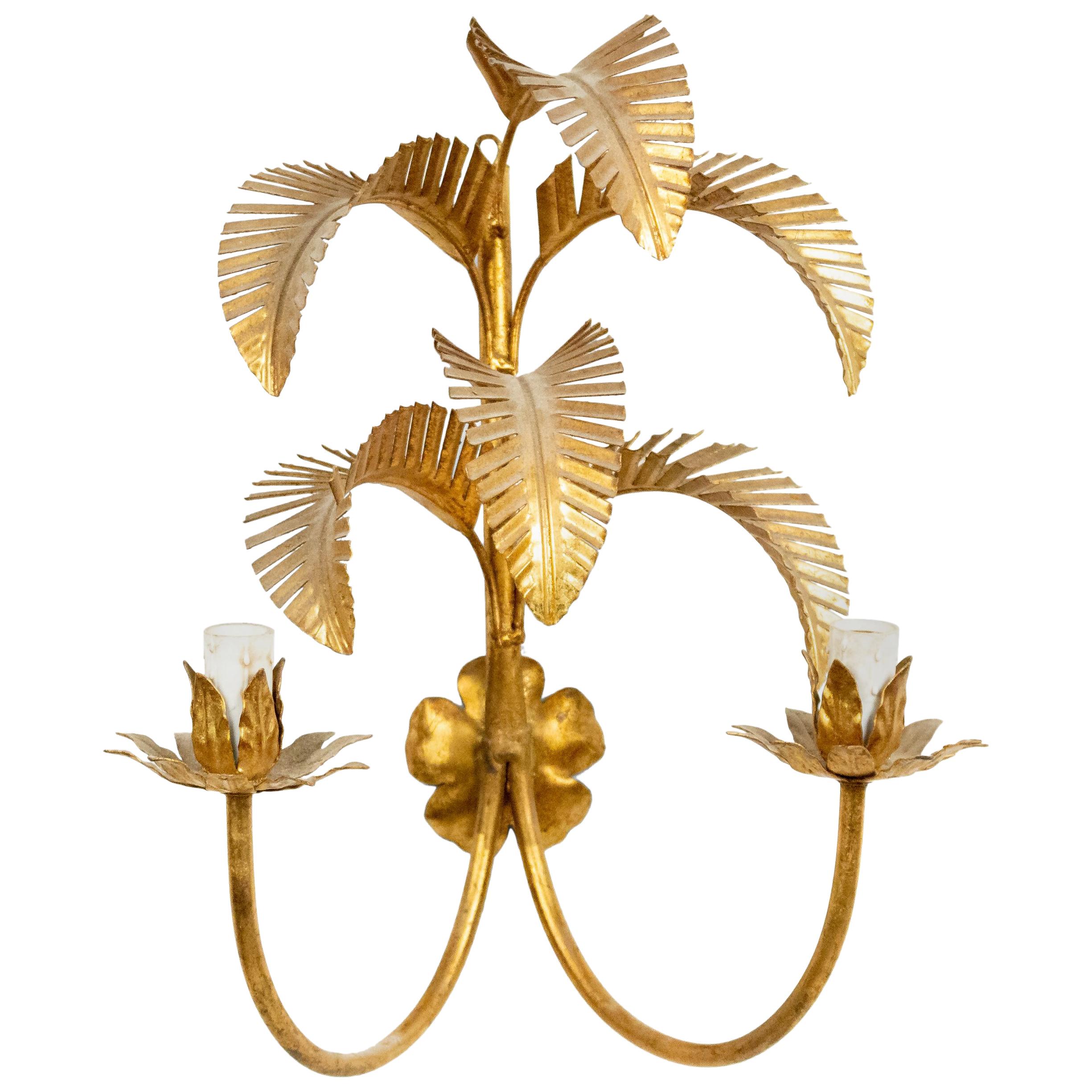 Italian Midcentury Gilt Palm Wall Sconce For Sale