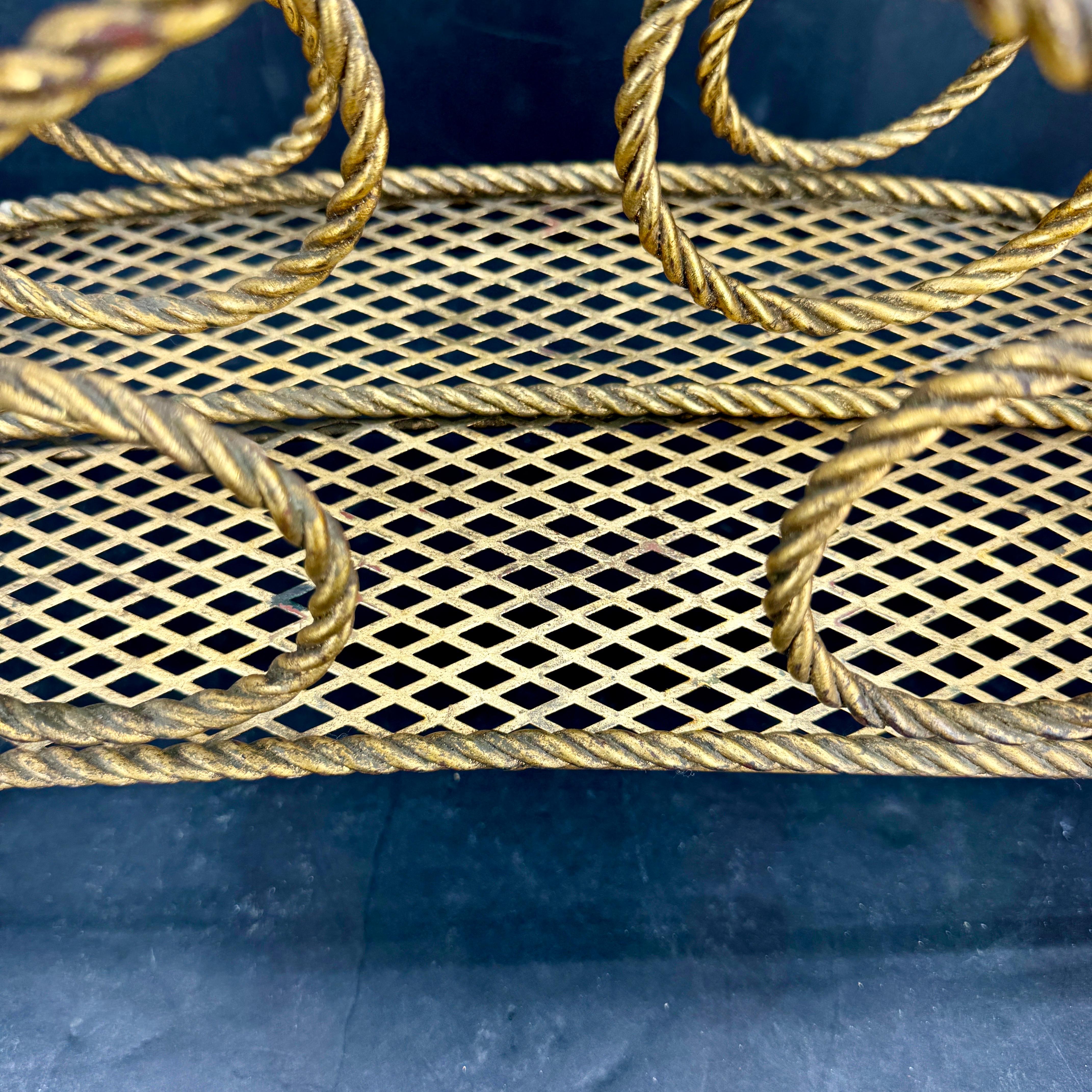 Italian Mid-Century Gilt Roped Metal Magazine Rack For Sale 6