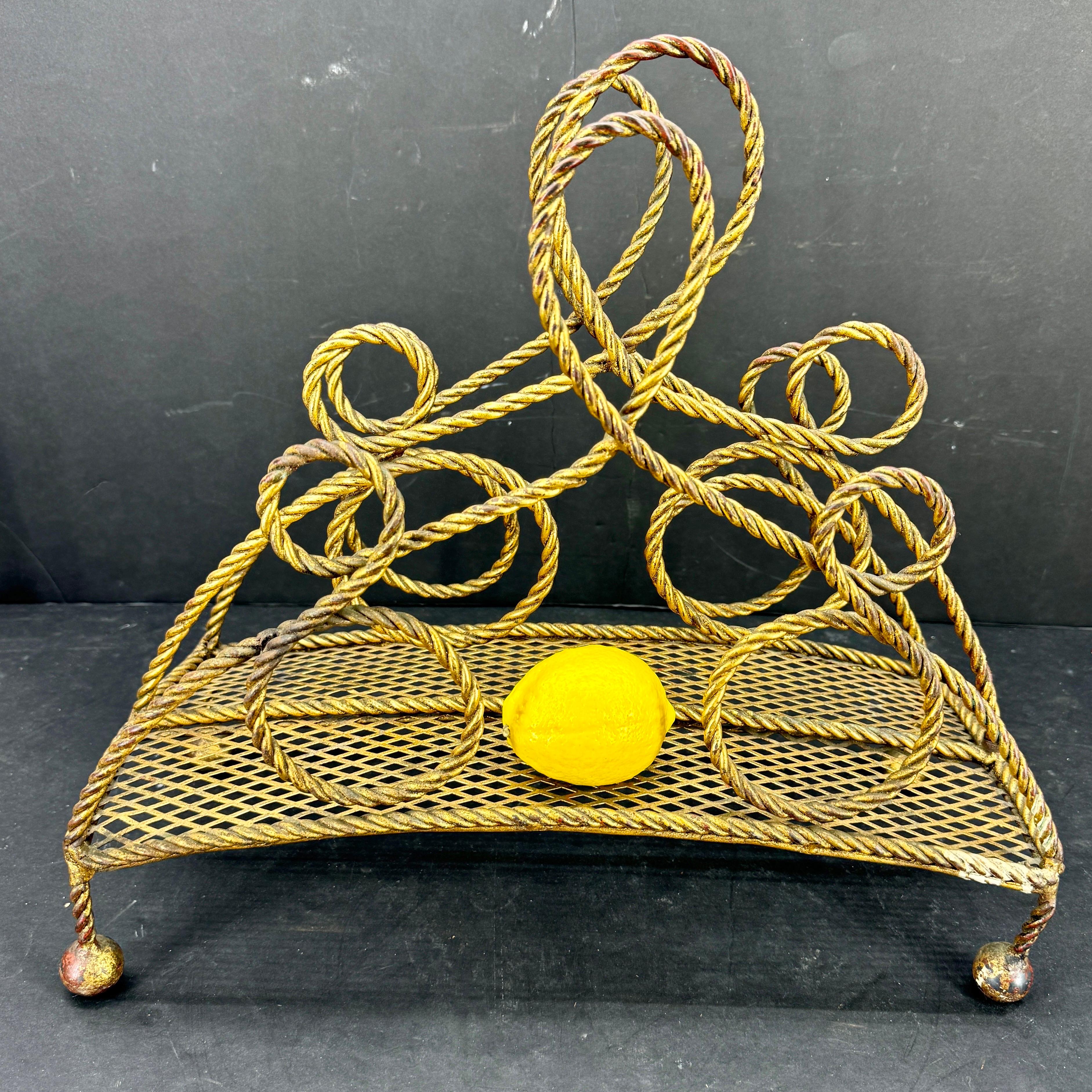 Mid-Century Modern Italian Mid-Century Gilt Roped Metal Magazine Rack For Sale