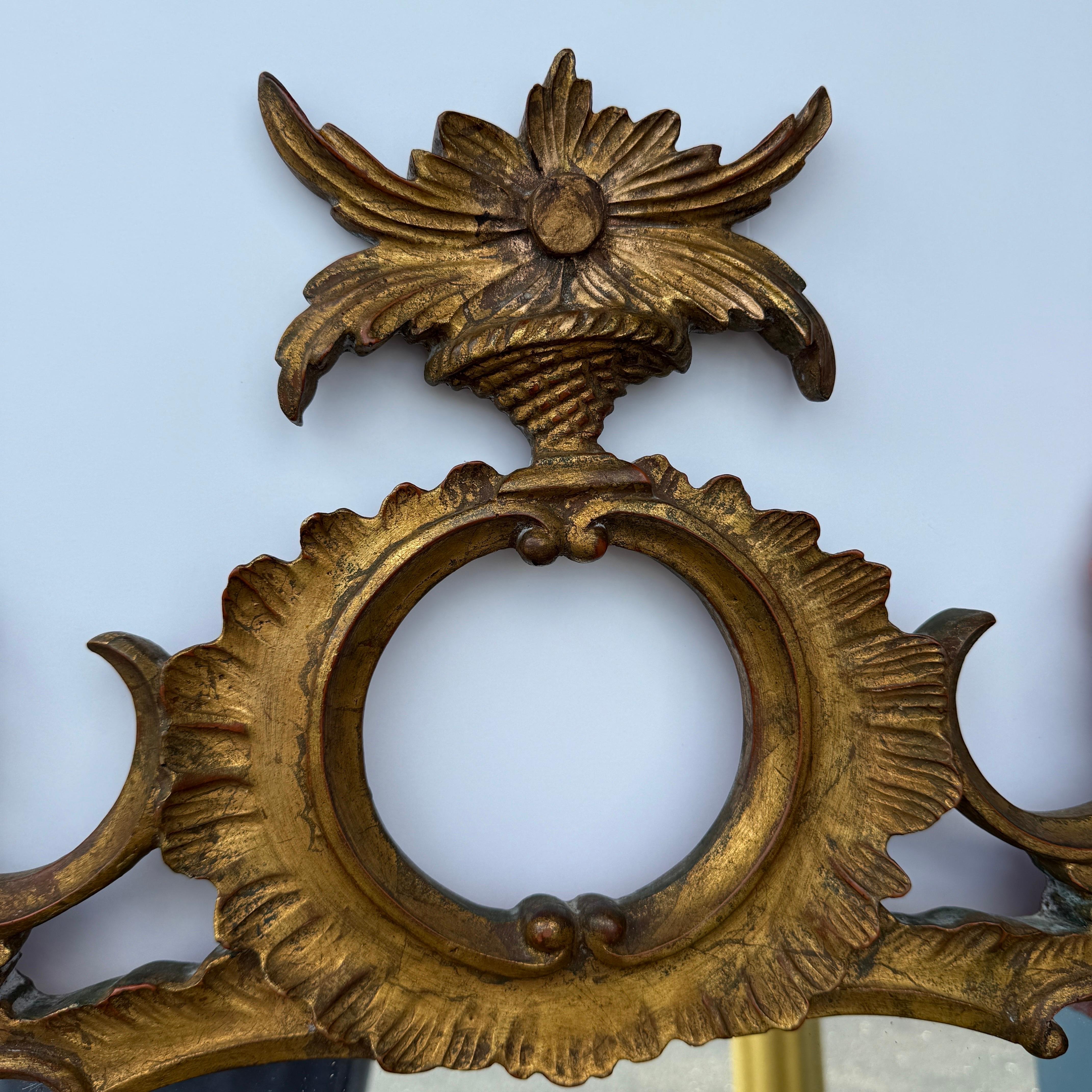 Italian Mid-Century Gilt Wood Carved Wall Mirror, 1950s For Sale 3