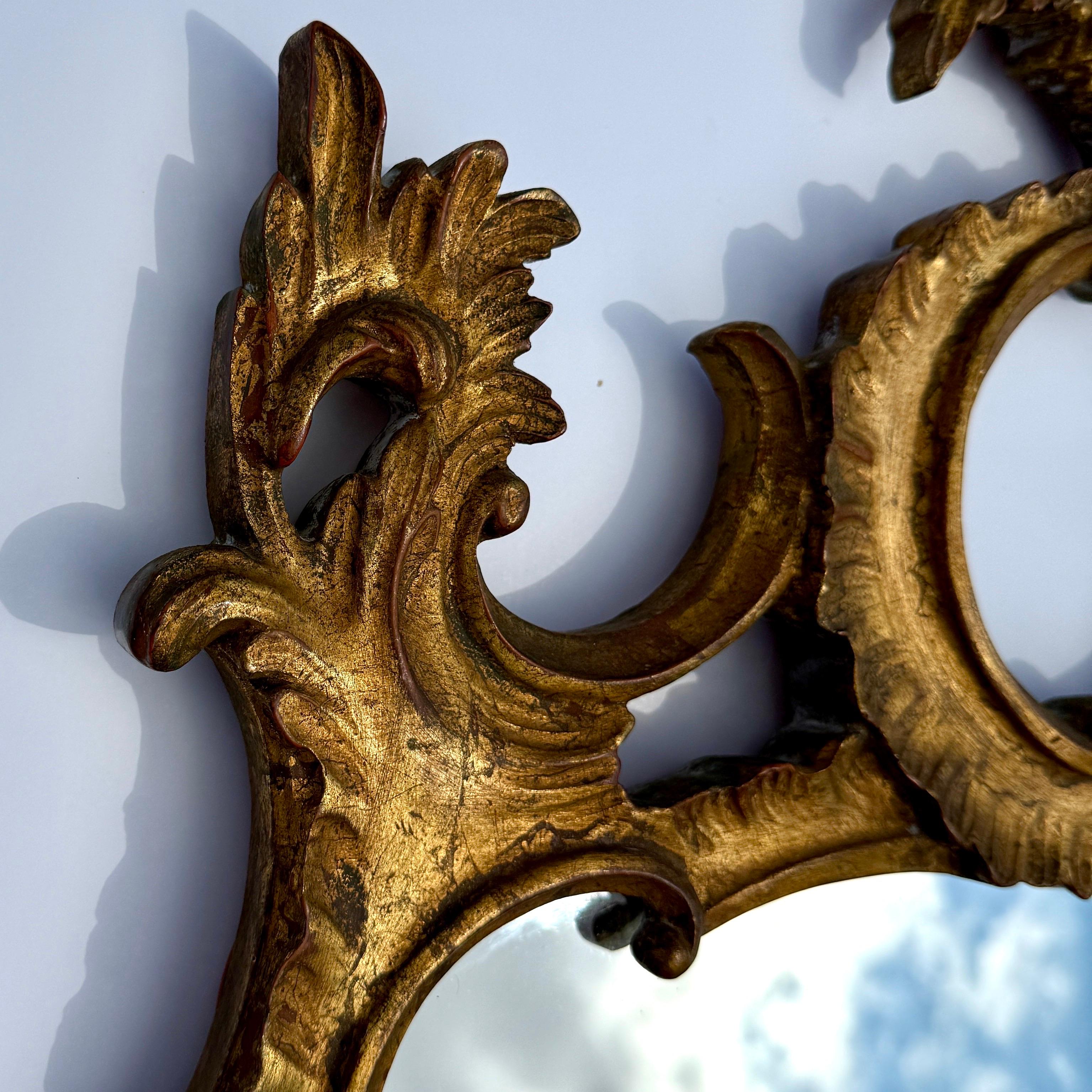 Italian Mid-Century Gilt Wood Carved Wall Mirror, 1950s For Sale 6