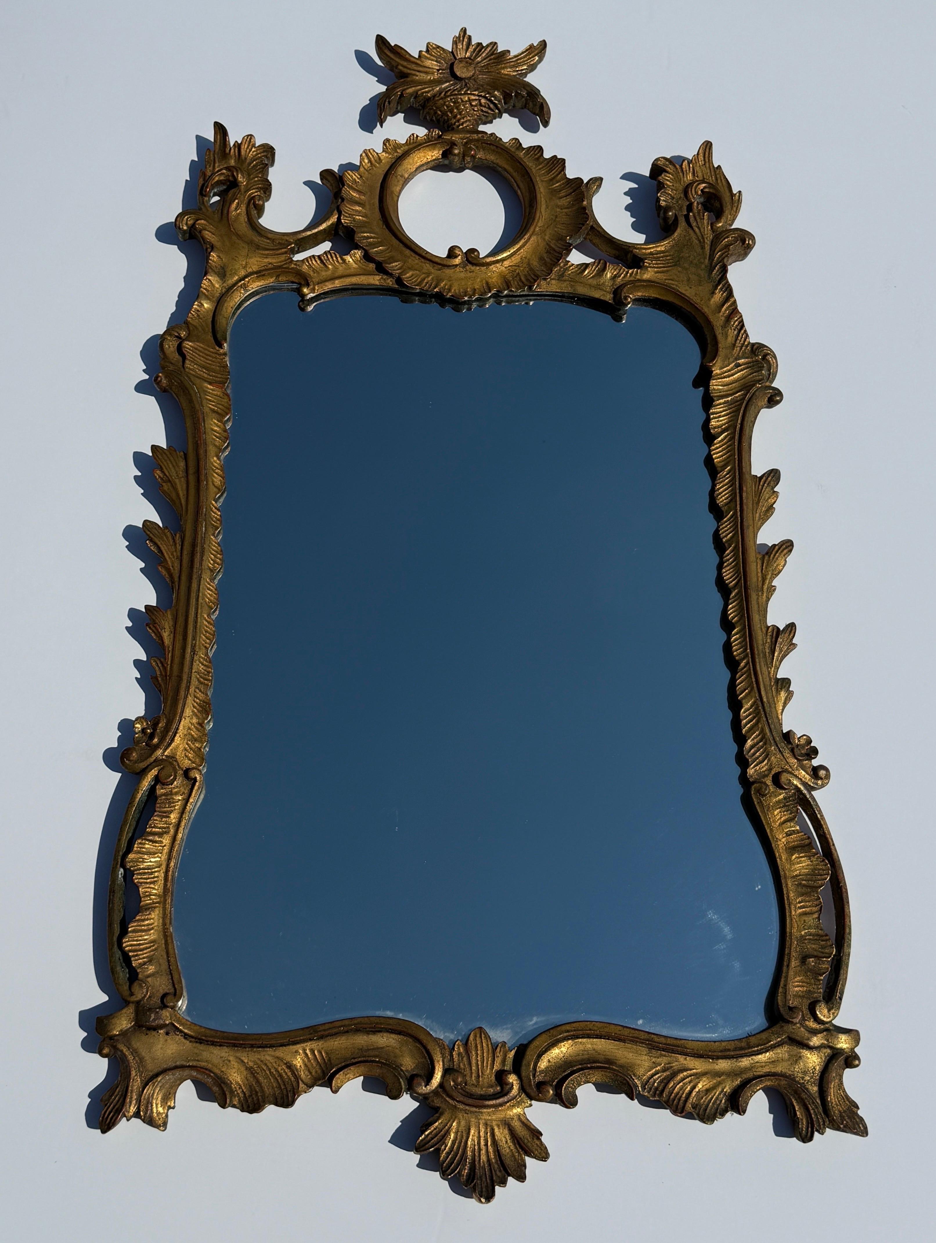 Rococo Italian Mid-Century Gilt Wood Carved Wall Mirror, 1950s For Sale
