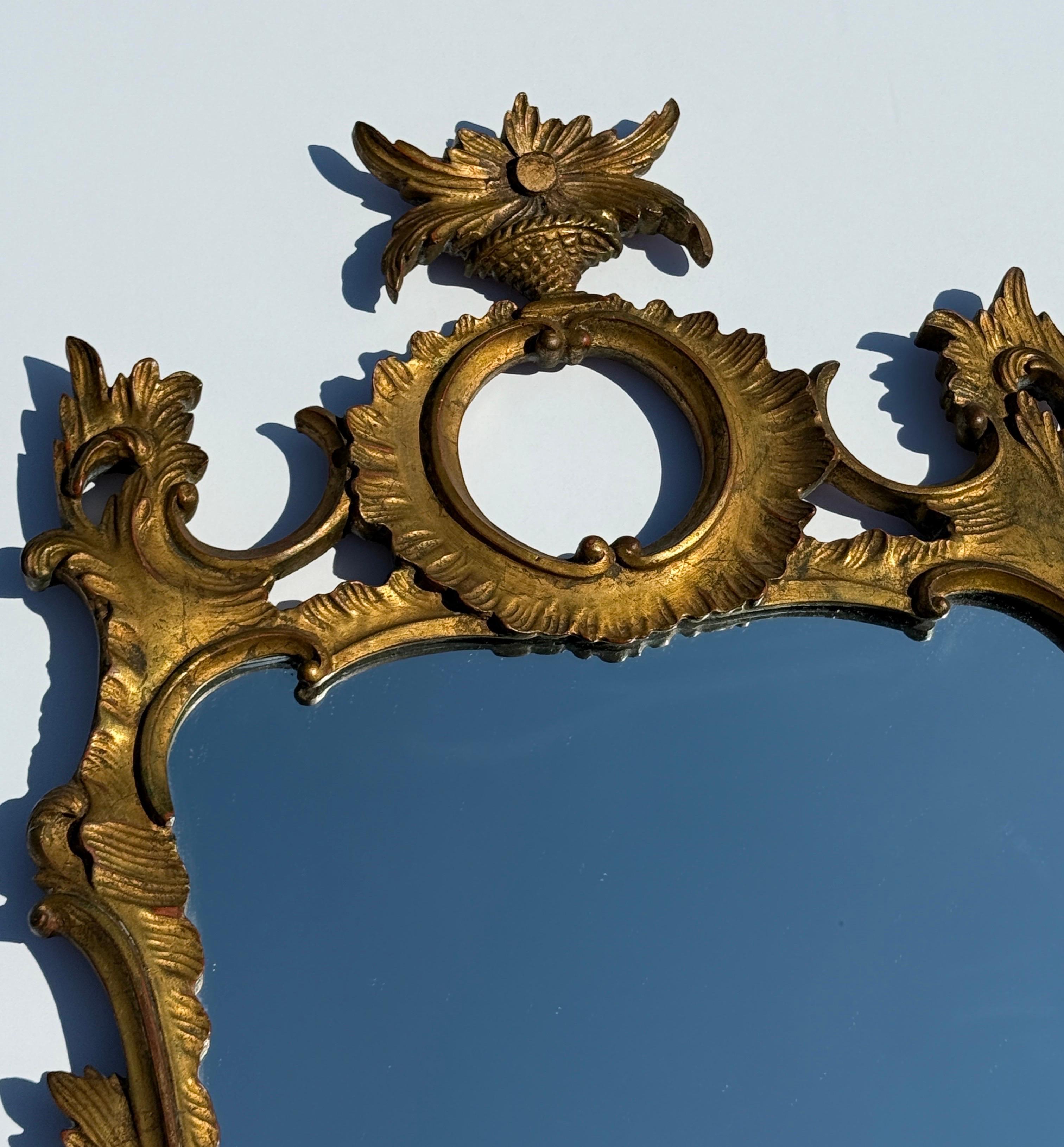 Italian Mid-Century Gilt Wood Carved Wall Mirror, 1950s In Good Condition For Sale In Haddonfield, NJ