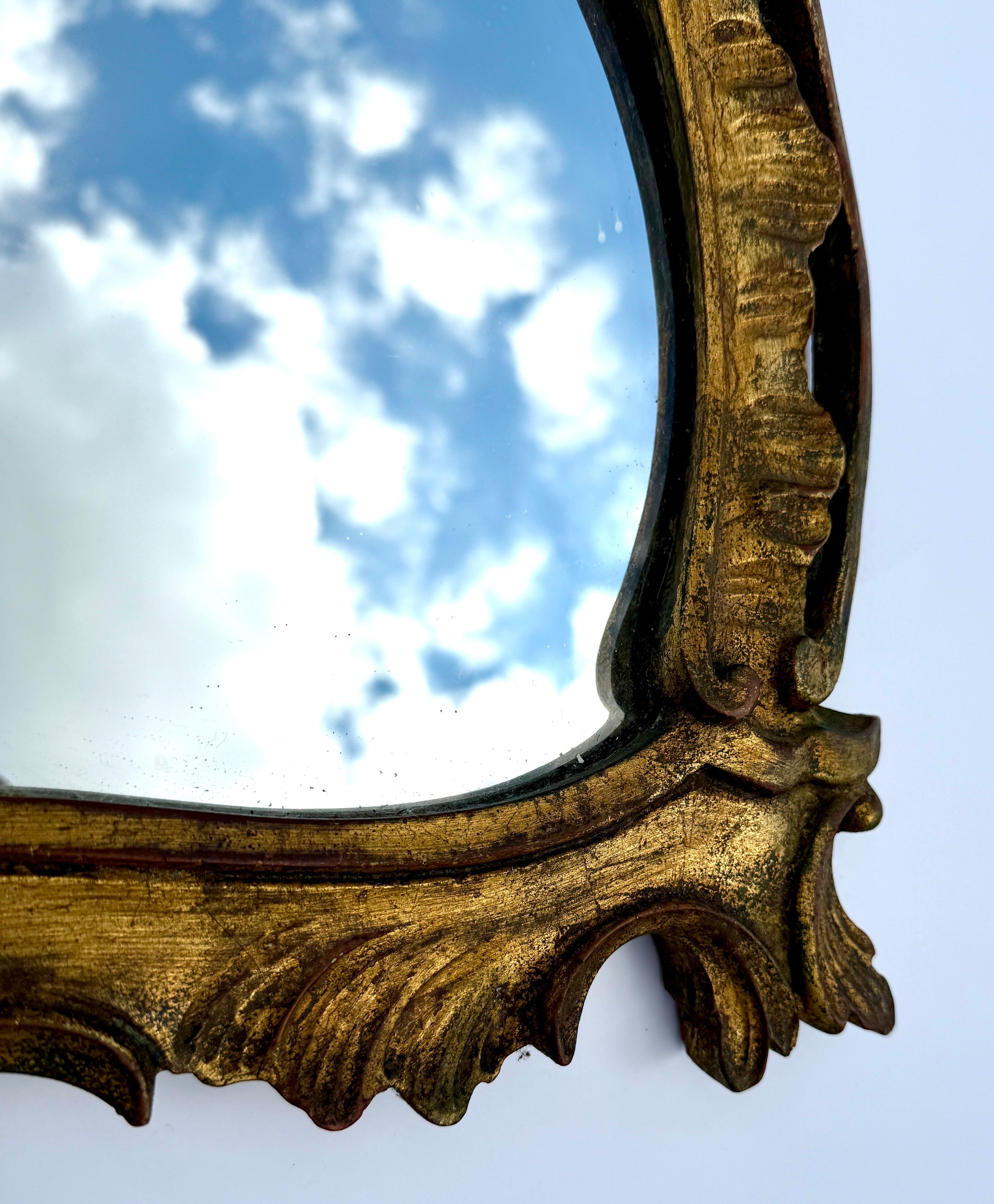 20th Century Italian Mid-Century Gilt Wood Carved Wall Mirror, 1950s For Sale