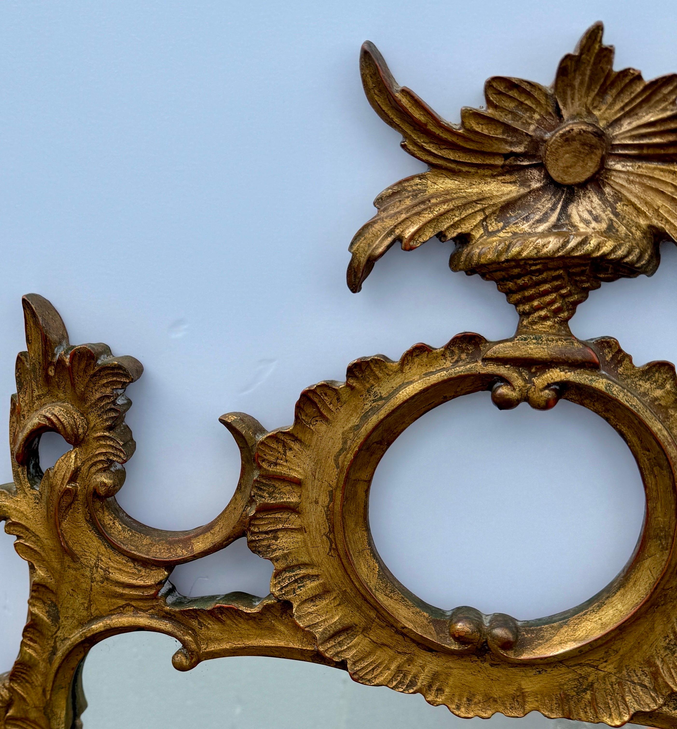 Glass Italian Mid-Century Gilt Wood Carved Wall Mirror, 1950s For Sale