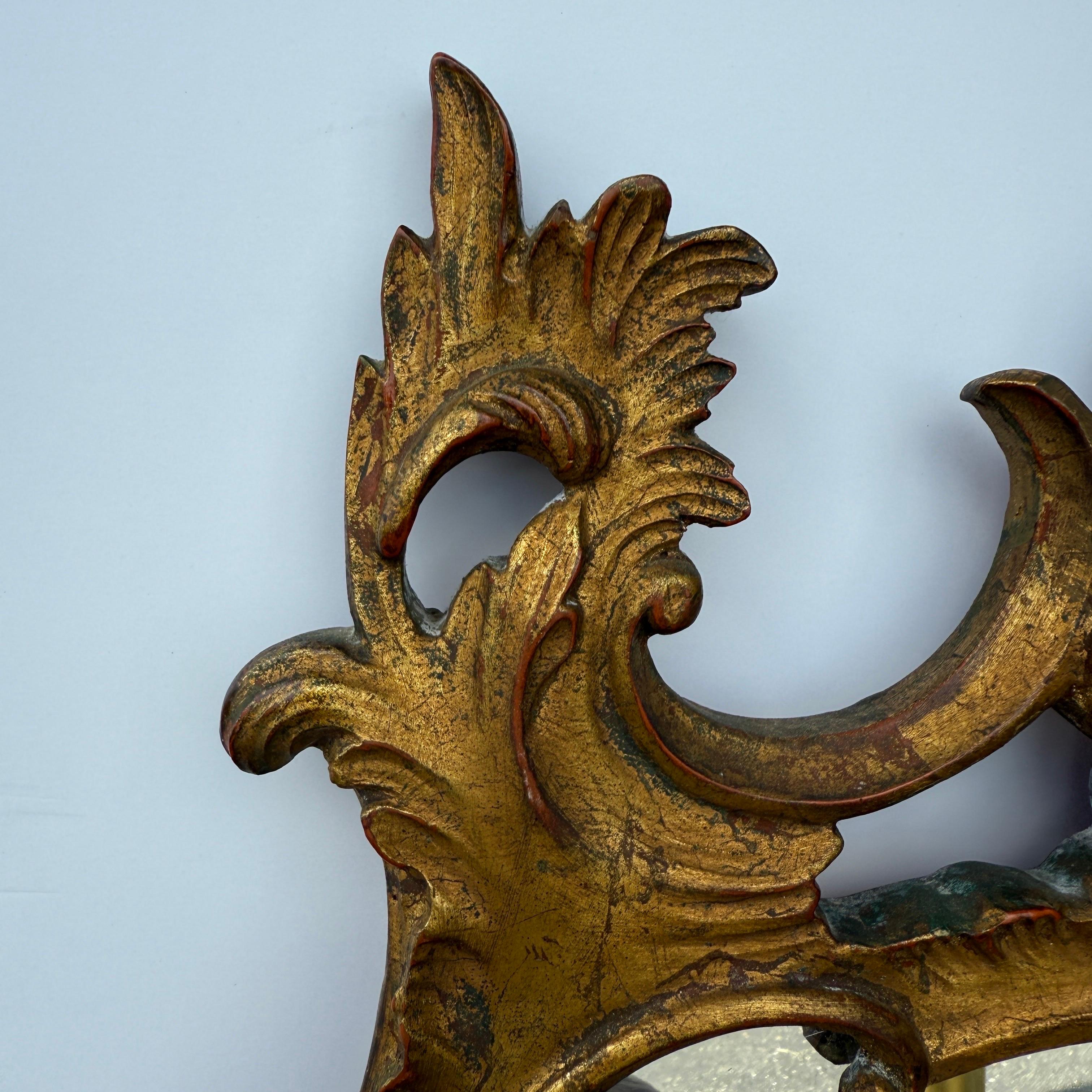 Italian Mid-Century Gilt Wood Carved Wall Mirror, 1950s For Sale 1