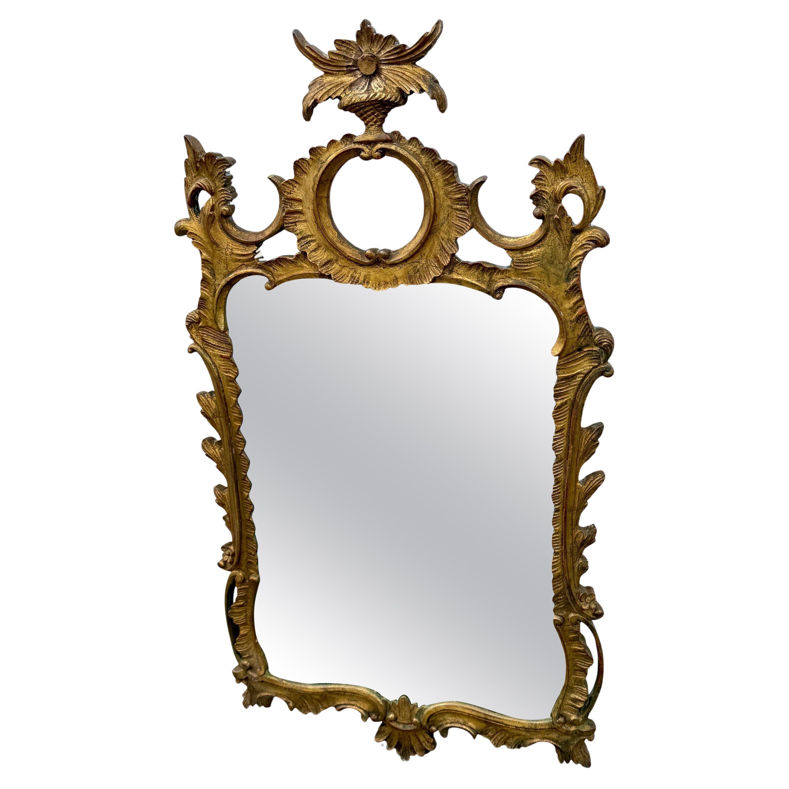 Italian Mid-Century Gilt Wood Carved Wall Mirror, 1950s For Sale