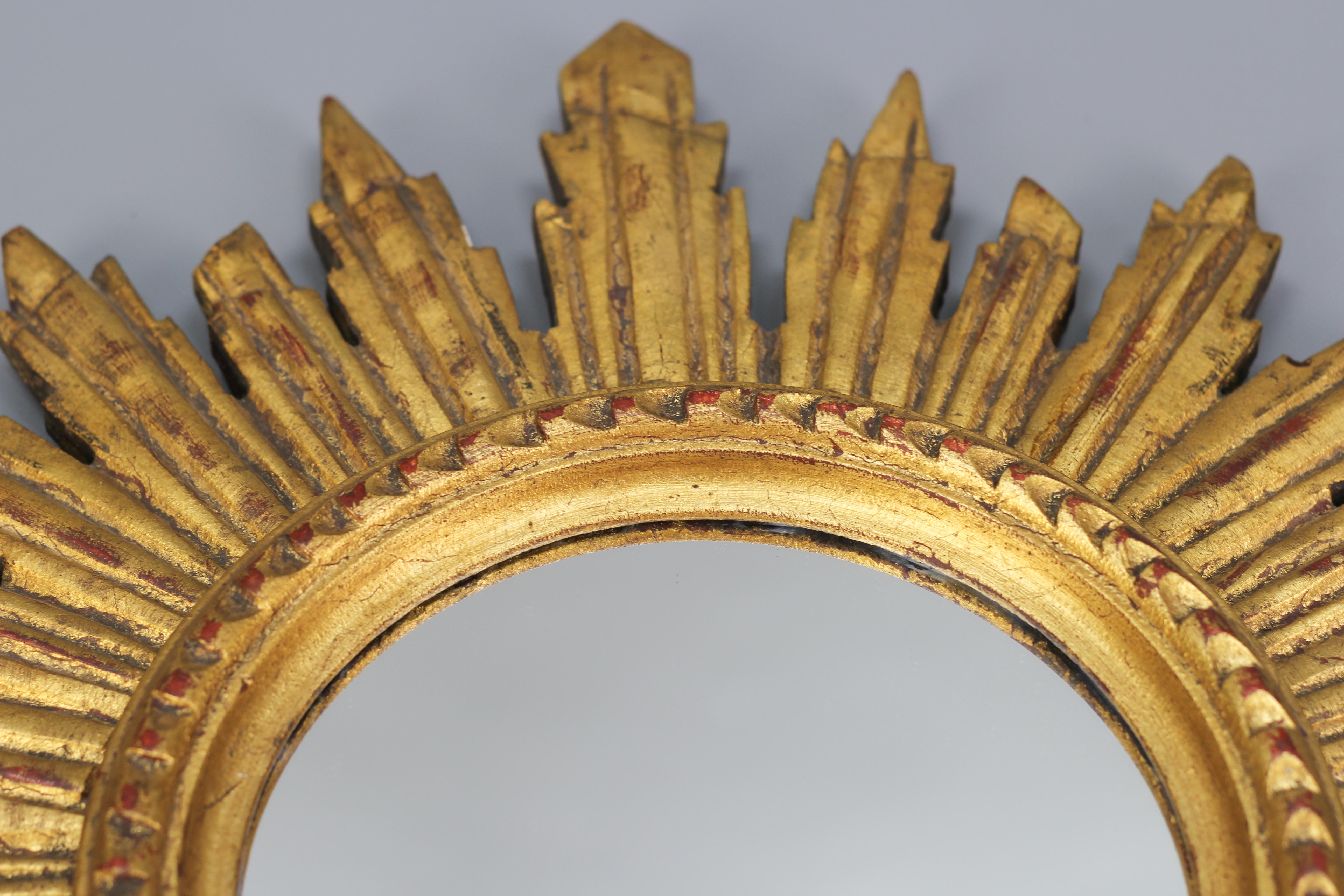 Italian Mid-Century Gilt Wood Sunburst or Sun Mirror 1