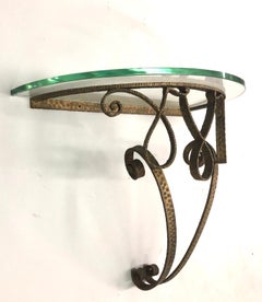 Italian Midcentury Gilt Wrought Iron Demilune Wall Console by Pierluigi Colli
