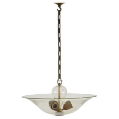 Vintage Italian Mid Century Glass and Brass 3-Light Chandelier, mid 20th century