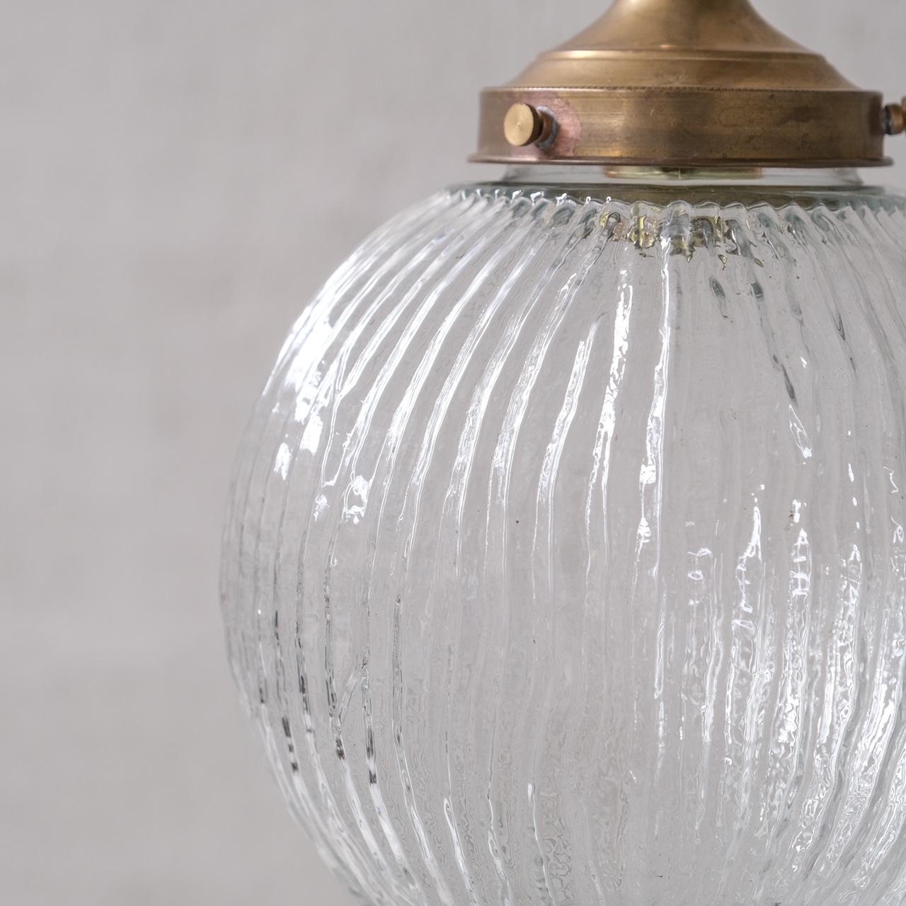Mid-Century Modern Italian Mid-Century Glass and Brass Pendant Light For Sale