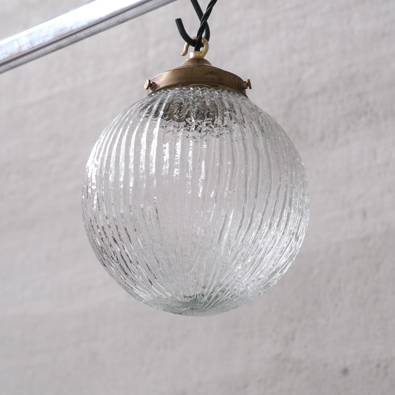 Late 20th Century Italian Mid-Century Glass and Brass Pendant Light For Sale
