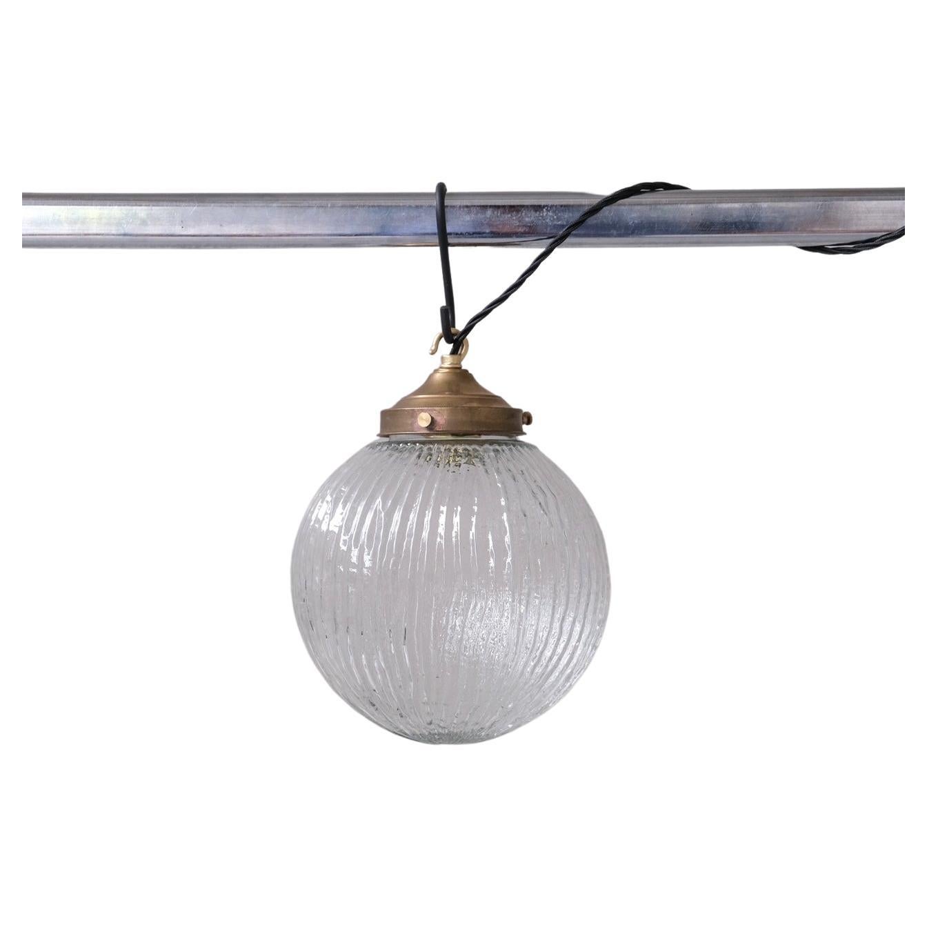 Italian Mid-Century Glass and Brass Pendant Light For Sale