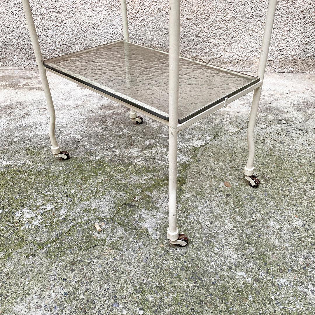 Italian Mid Century Glass and White Metal Laboratory Trolley on Wheels, 1940s For Sale 5