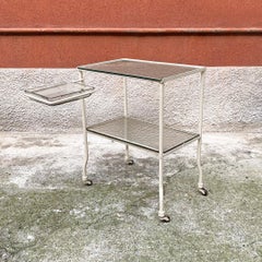 Italian Mid Century Glass and White Metal Laboratory Trolley on Wheels, 1940s