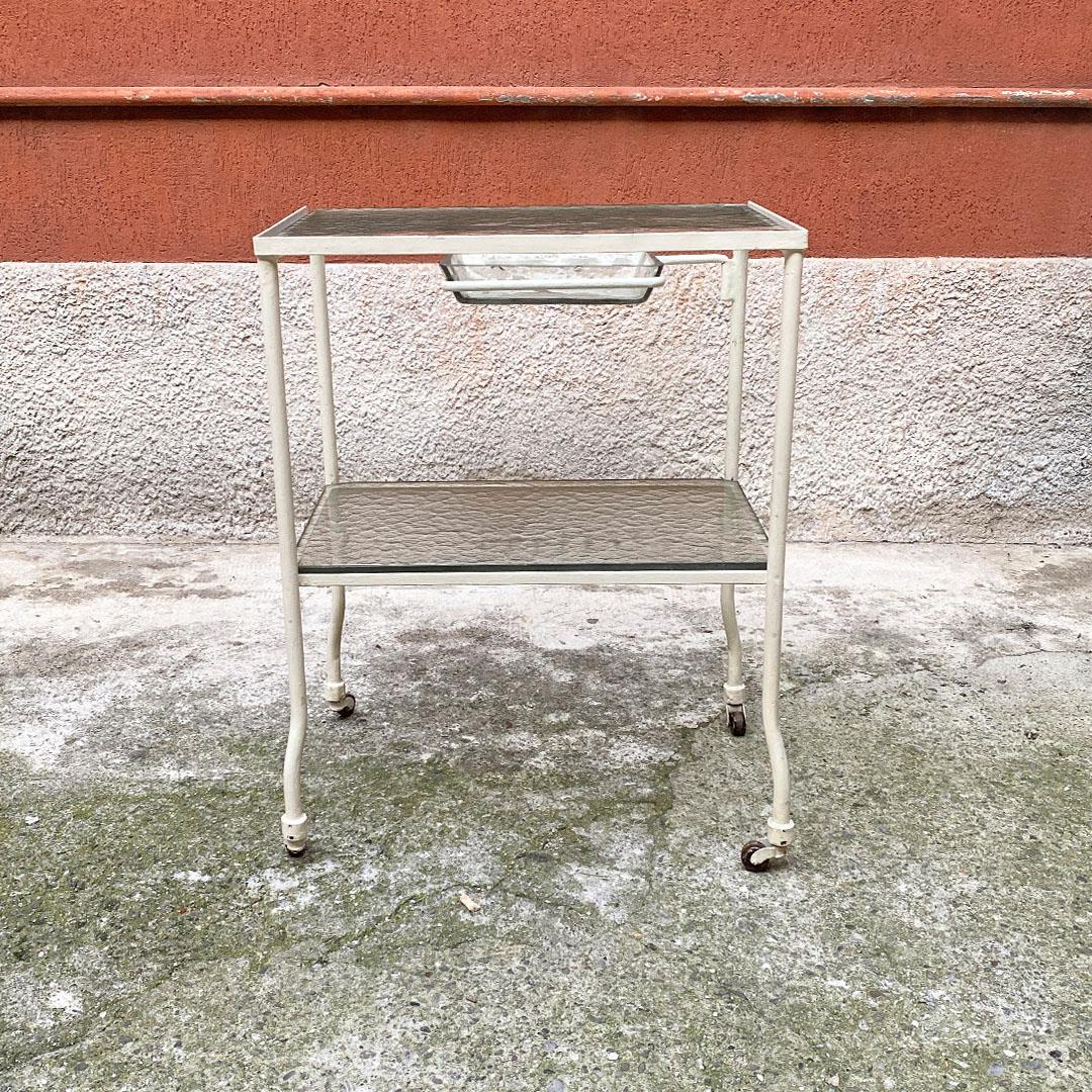 Mid-Century Modern Italian Mid Century Glass and White Metal Laboratory Trolley on Wheels, 1940s For Sale
