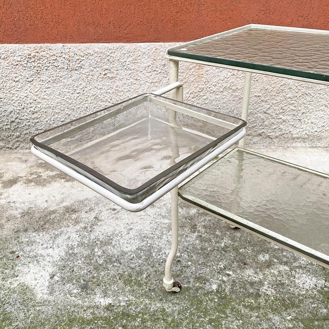 Mid-20th Century Italian Mid Century Glass and White Metal Laboratory Trolley on Wheels, 1940s For Sale