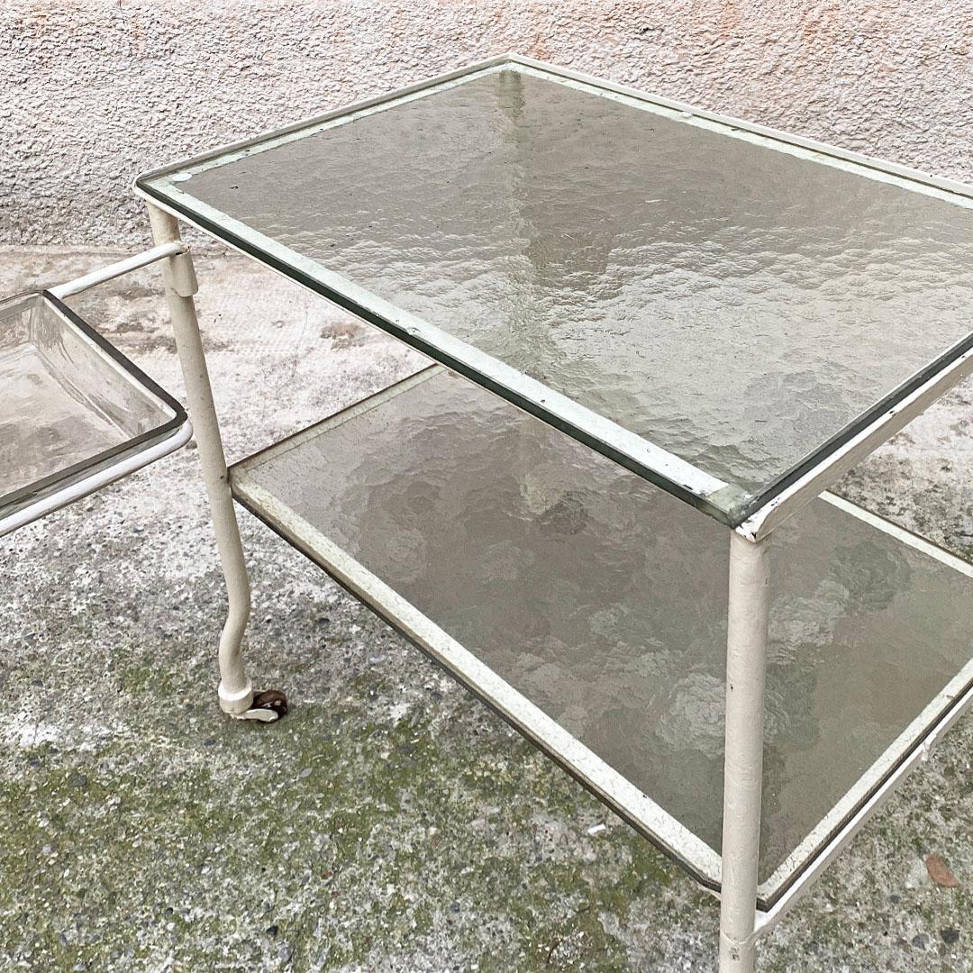 Italian Mid Century Glass and White Metal Laboratory Trolley on Wheels, 1940s For Sale 1