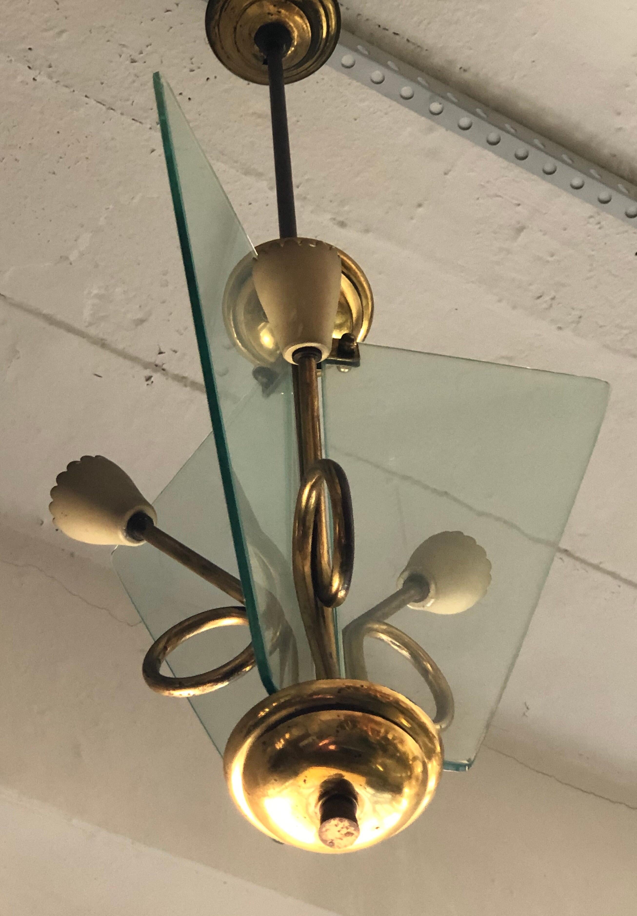 Mid-20th Century Italian Midcentury Glass Chandelier, Pendant by Luigi Fontana For Sale