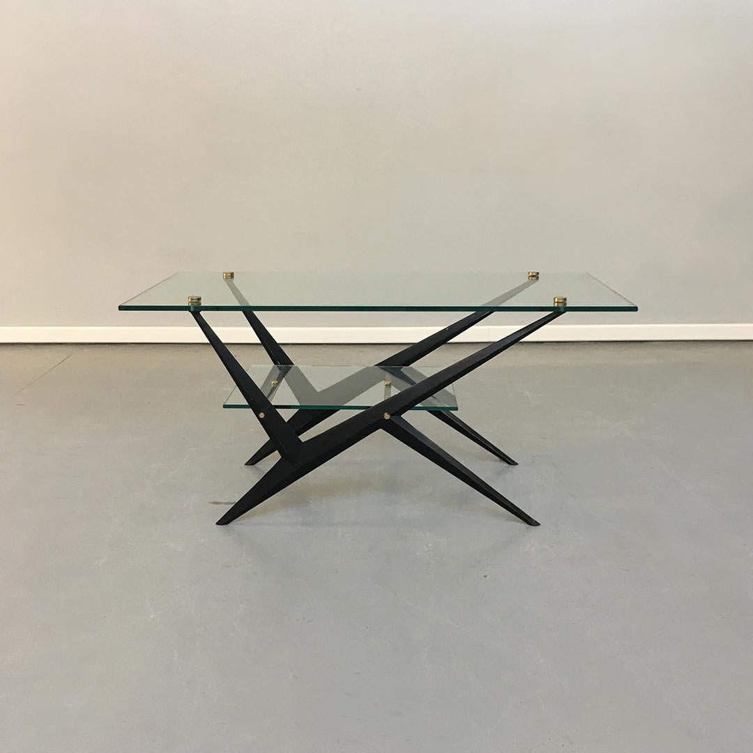 Mid-Century Modern Italian Midcentury Glass, Iron and Brass Coffee Table by Angelo Ostuni, 1950s For Sale