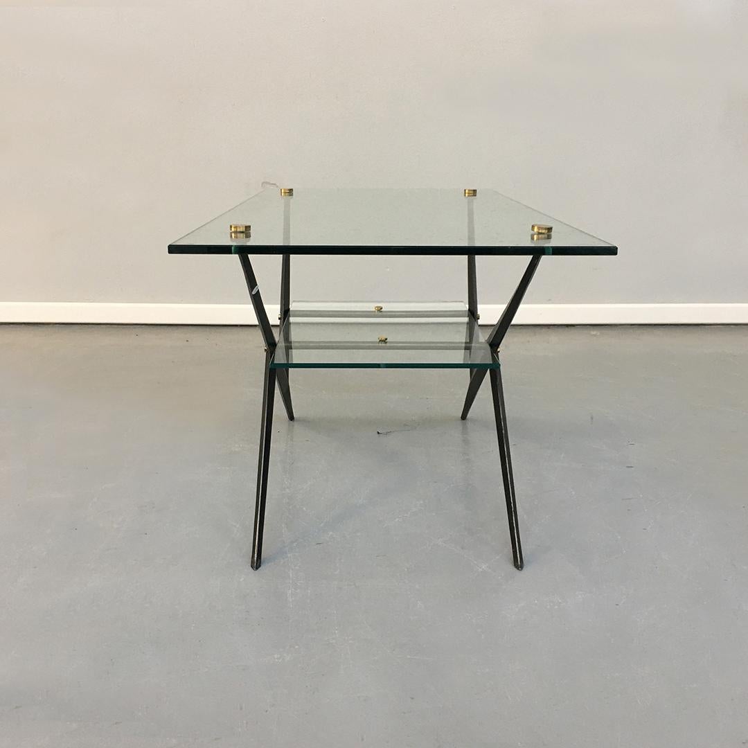 Mid-20th Century Italian Midcentury Glass, Iron and Brass Coffee Table by Angelo Ostuni, 1950s For Sale