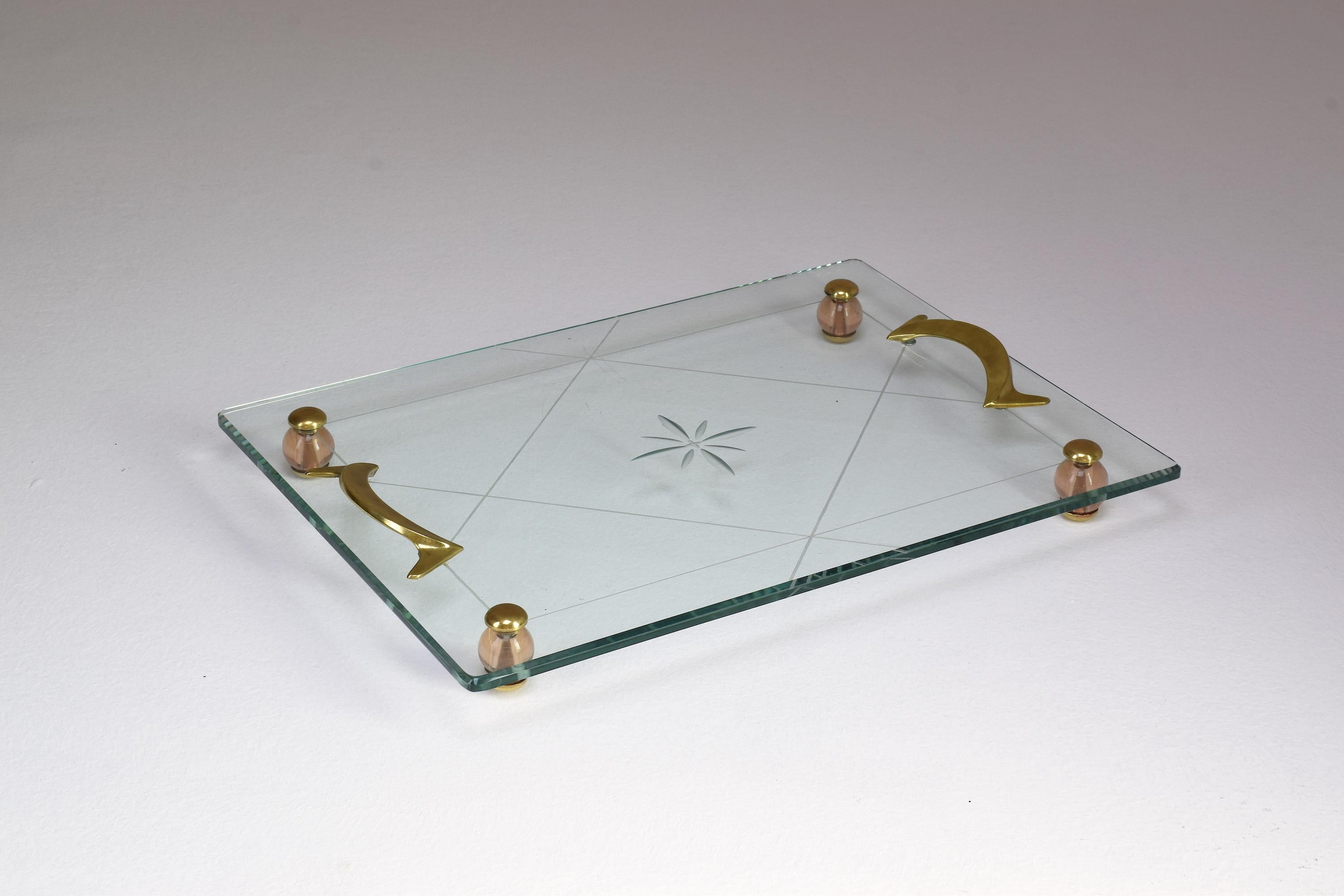 20th Century Italian Midcentury Glass Platter Attributed to Fontana Arte, 1950s For Sale