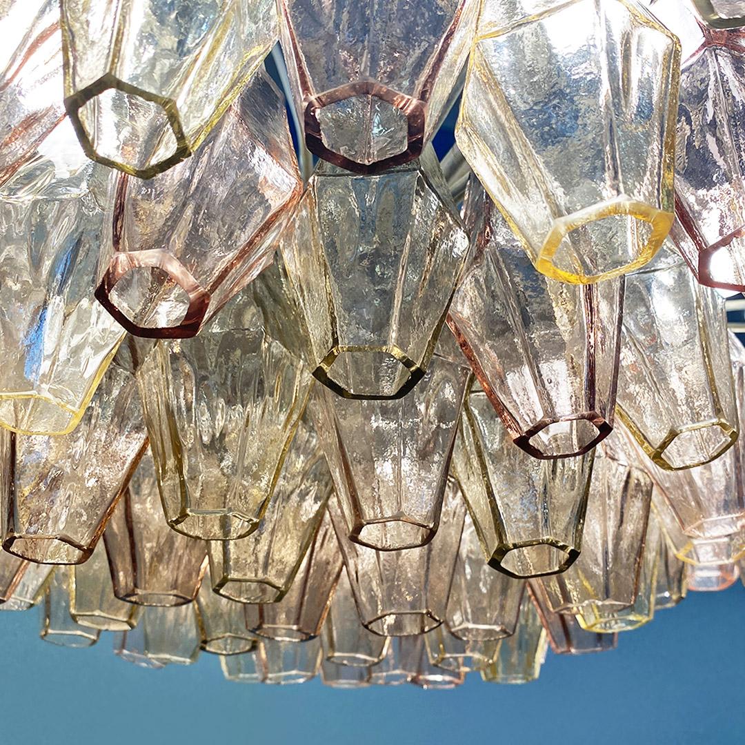 Metal Italian mid century glass Poliedri chandelier by Carlo Scarpa for Venini, 1958 For Sale