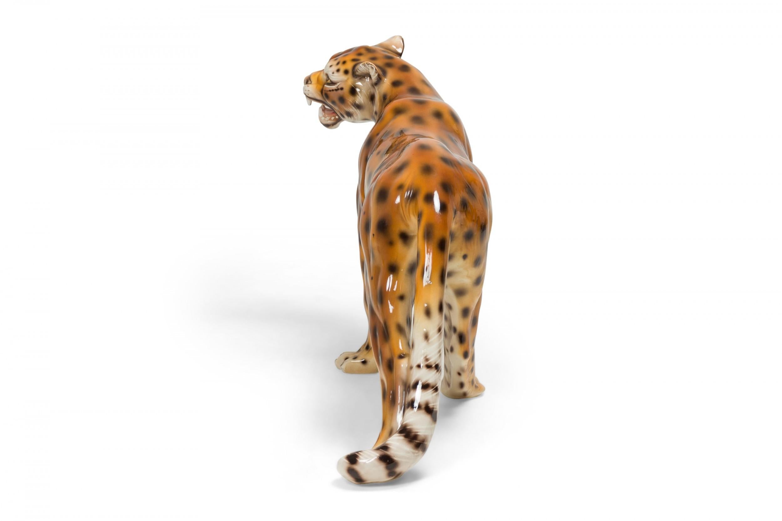 20th Century Italian Mid-Century Glazed Porcelain Striding Leopard Sculpture  For Sale
