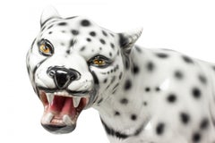 Italian Mid-Century Glazed Porcelain Striding Snow Leopard manner of Capodimont