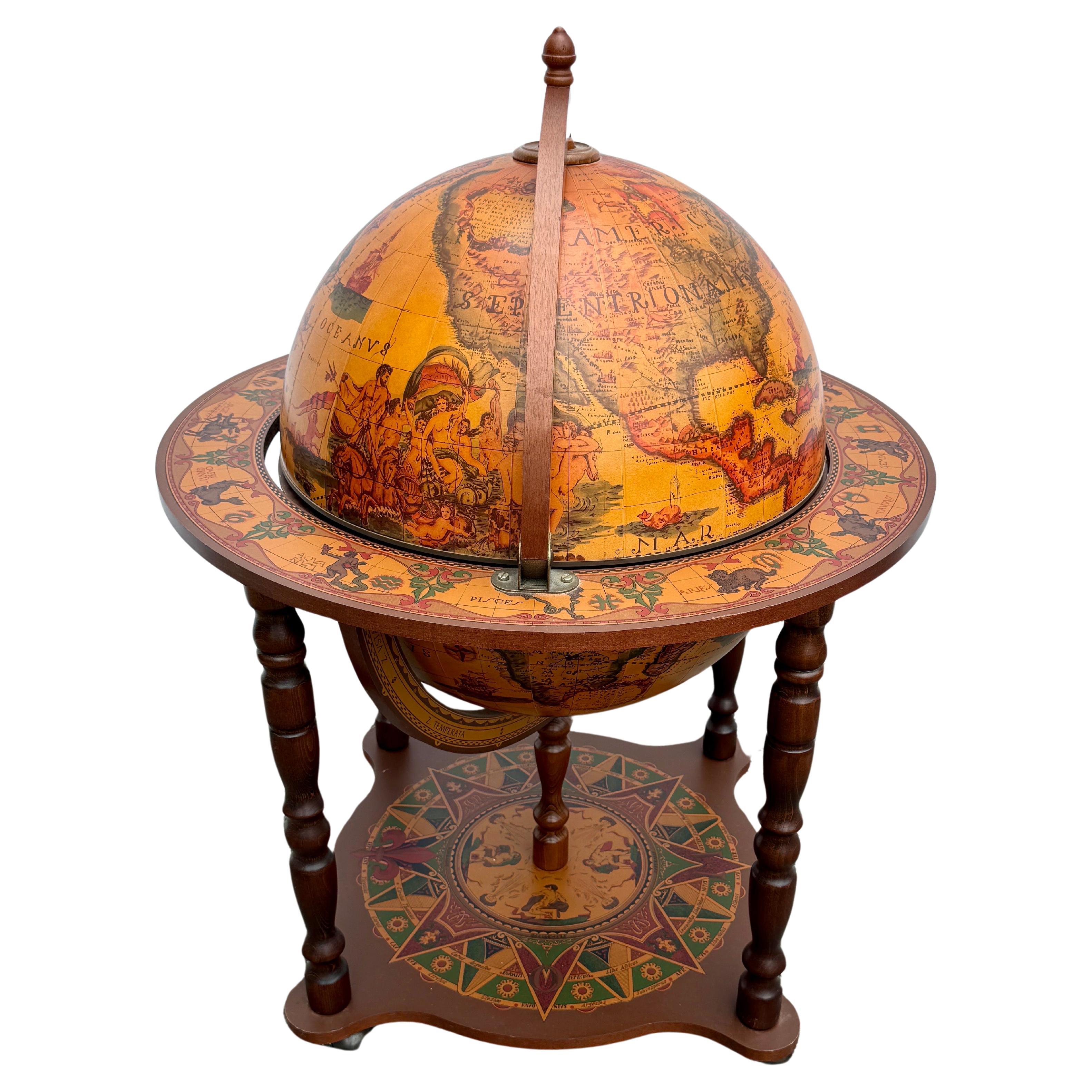Italian Mid-Century Globe Zodiac Bar Cart  For Sale