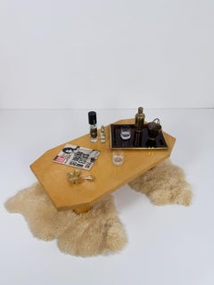 Italian Mid-Century Goatskin and Brass Coffee Table Attributed to Aldo Tura, 70s