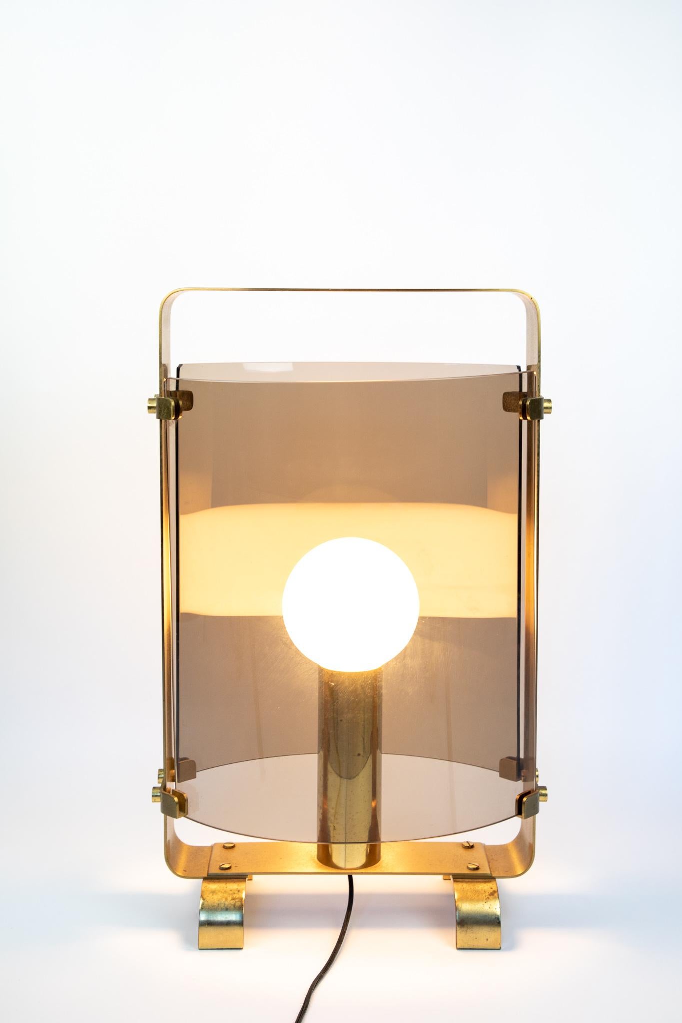 Mid-Century Modern Mid Century Modern Table Lamp XL, Smoked Glass and Golden Brass, Italy, 1960s