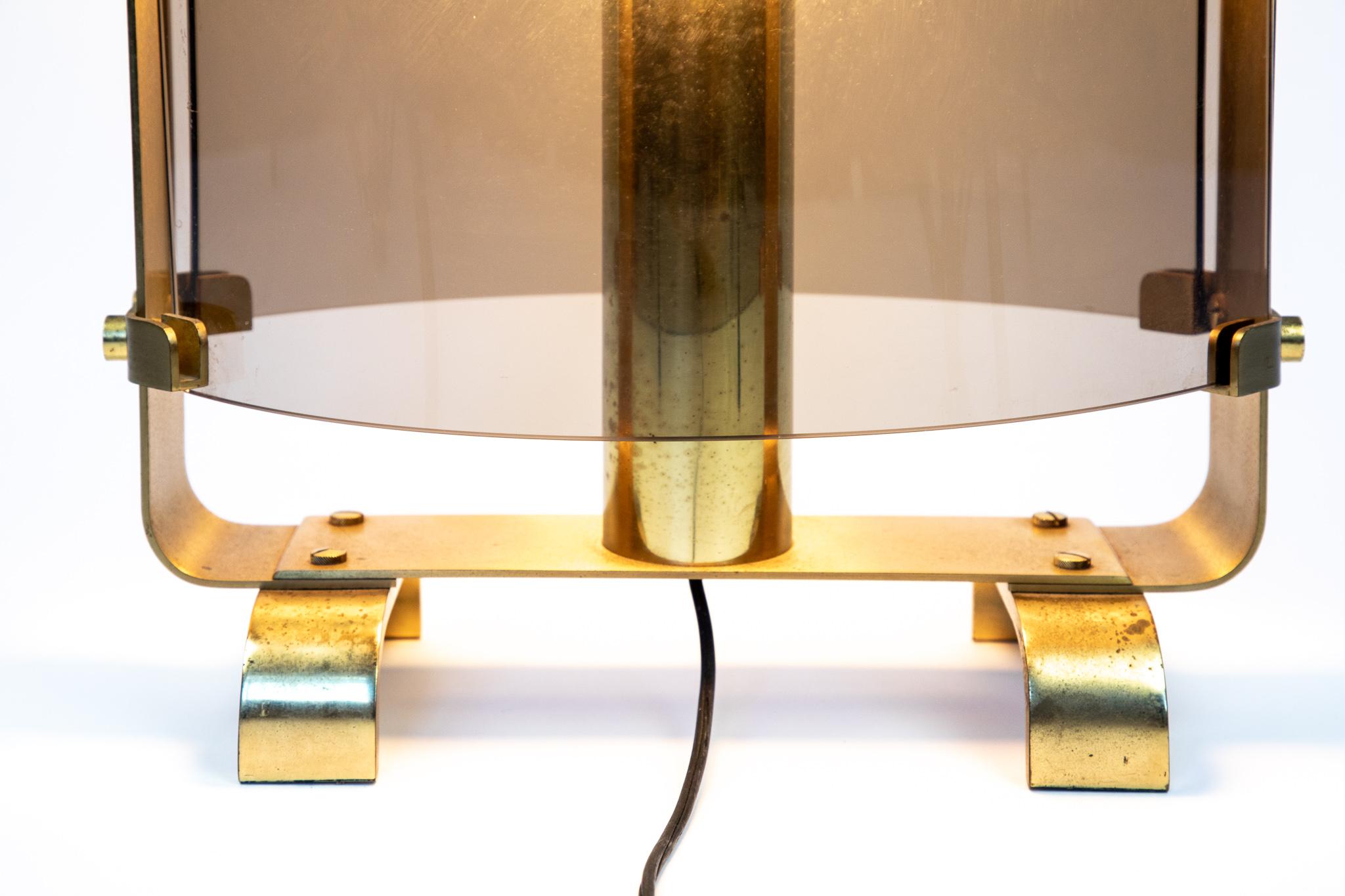 Mid-20th Century Mid Century Modern Table Lamp XL, Smoked Glass and Golden Brass, Italy, 1960s