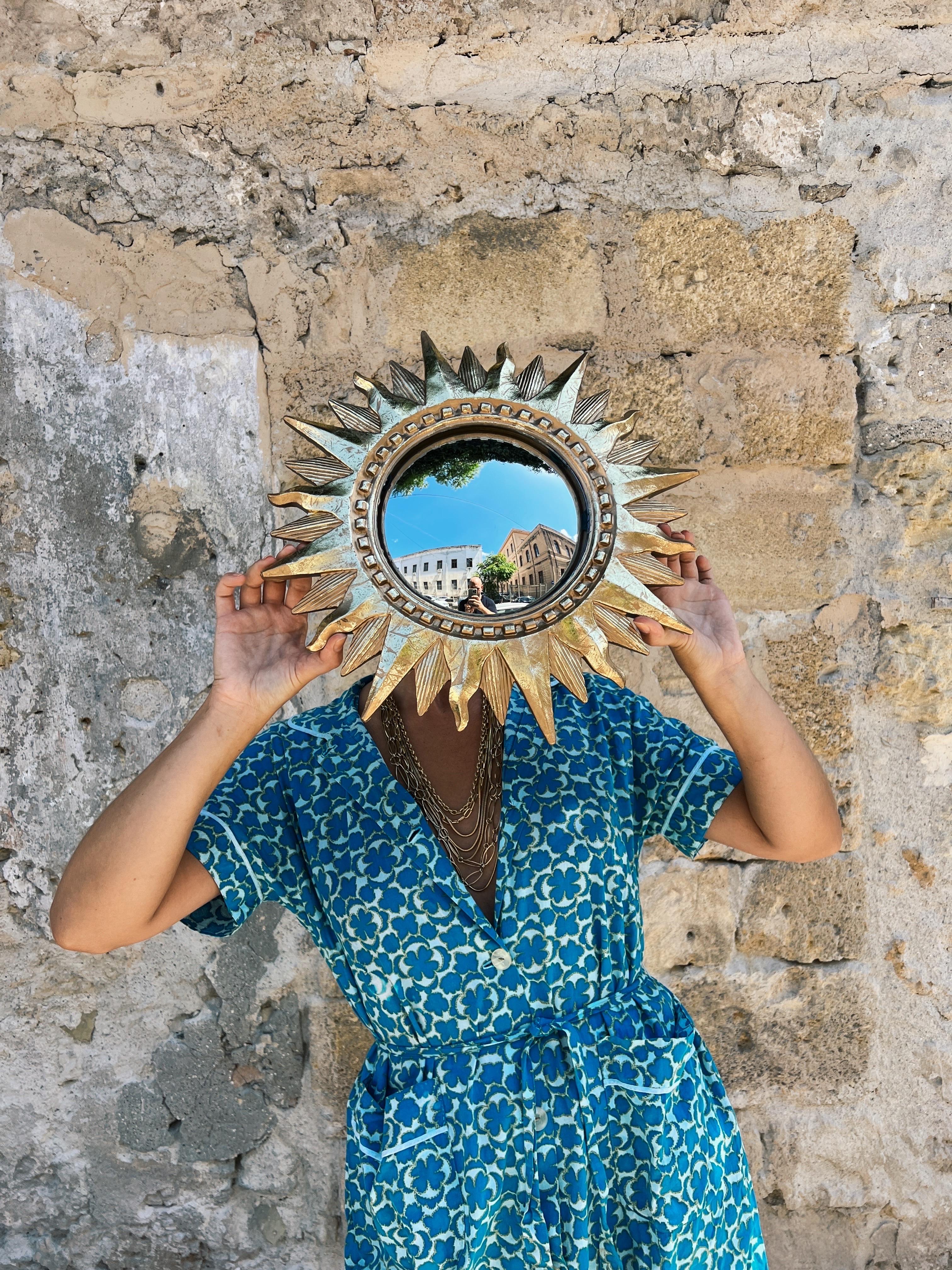 Hollywood Regency Italian Mid century golden sunburst mirror, 1970s For Sale