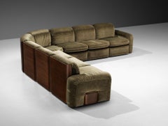 Italian Mid-century Grand Sectional Sofa in Moss Green Fabric