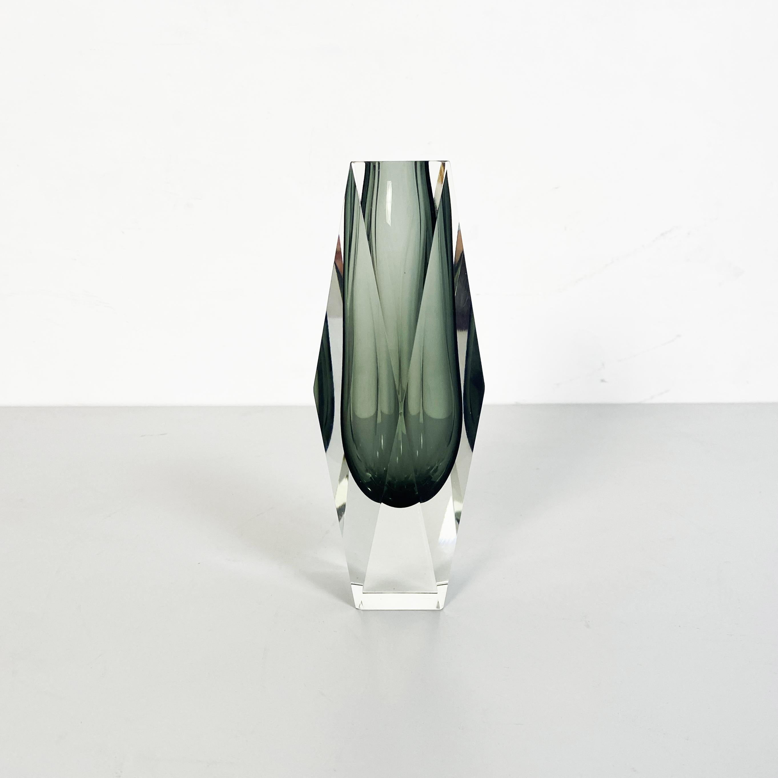 Mid-Century Modern Italian Mid-Century Gray Murano Glass Vase from Sommersi Series, 1970s For Sale