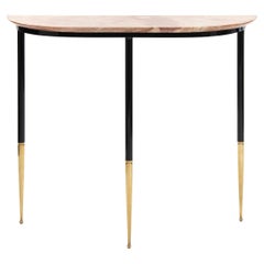 Italian Mid-Century Grazile Iron and Marple Console Table Brass Foot Caps 1950s